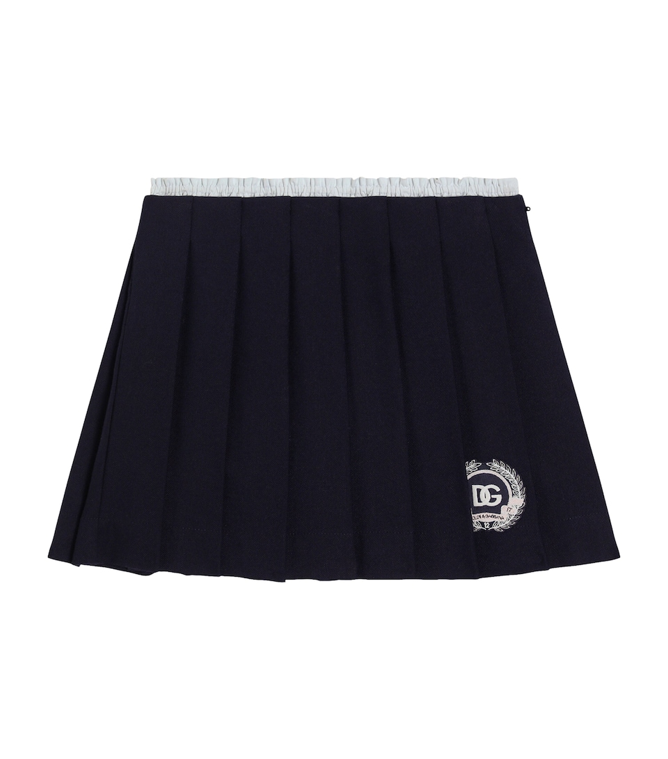 Virgin Wool-Cotton Logo Pleated Skirt (8-12 Years)