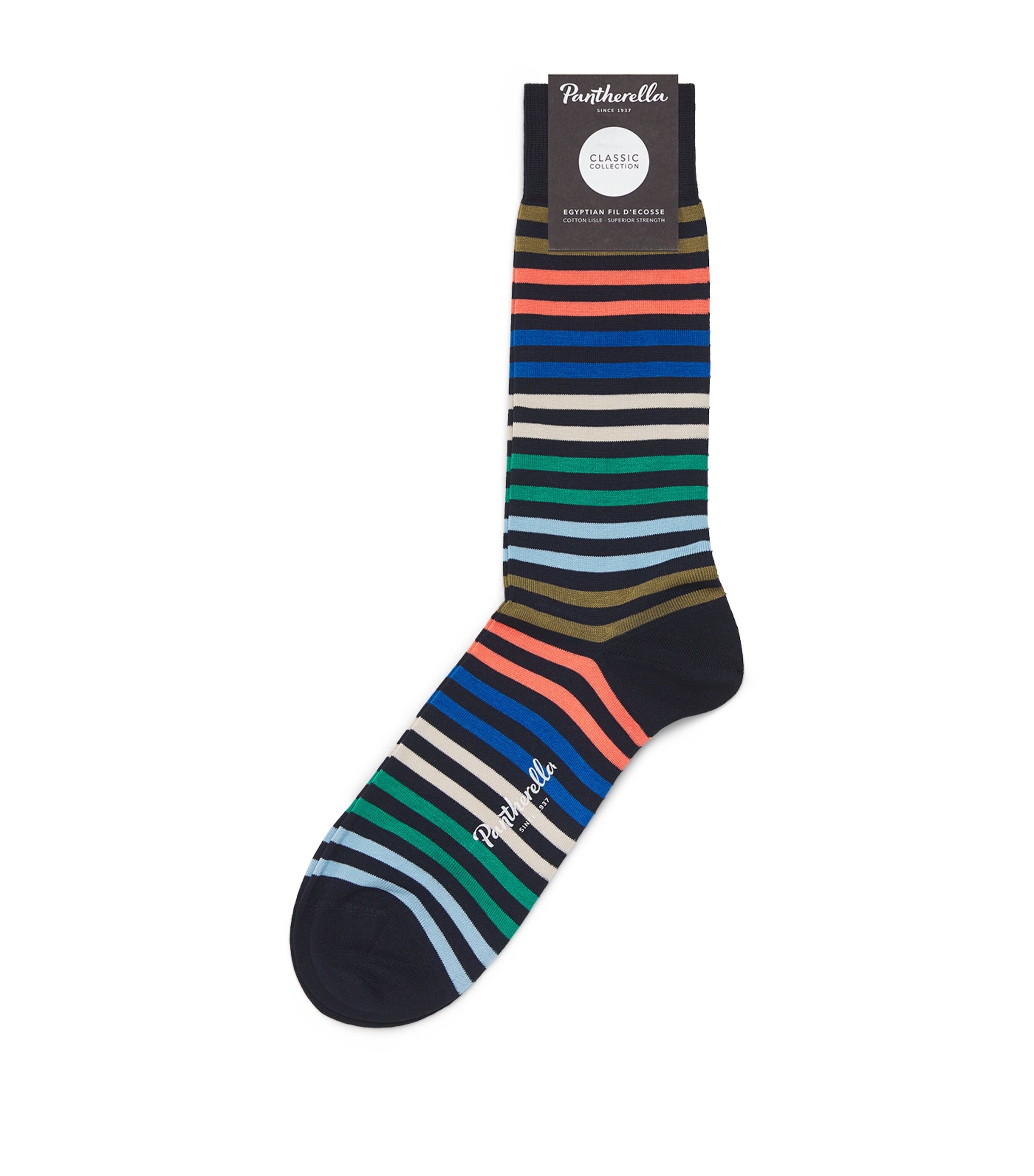Pantherella Mens Cotton-Blend Striped Kilburn Socks Navy