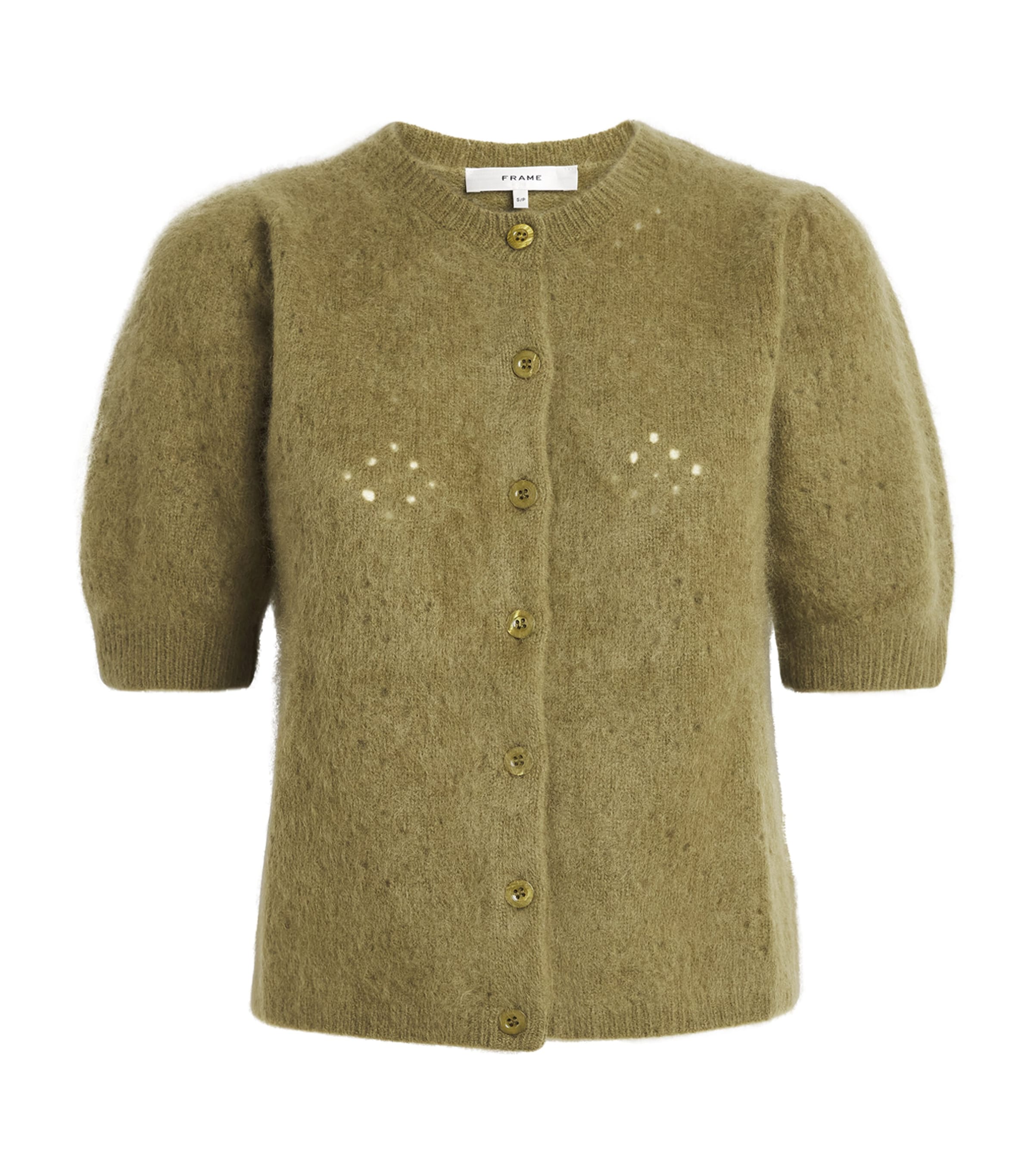 FRAME Womens Cashmere Short-Sleeve Cardigan Deep Olive