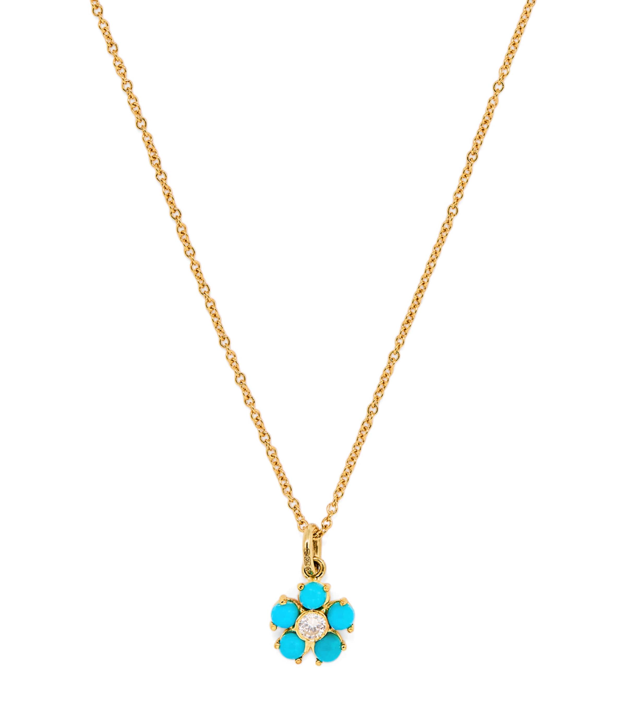 Large Yellow Gold, Turquoise and Diamond Flower Necklace