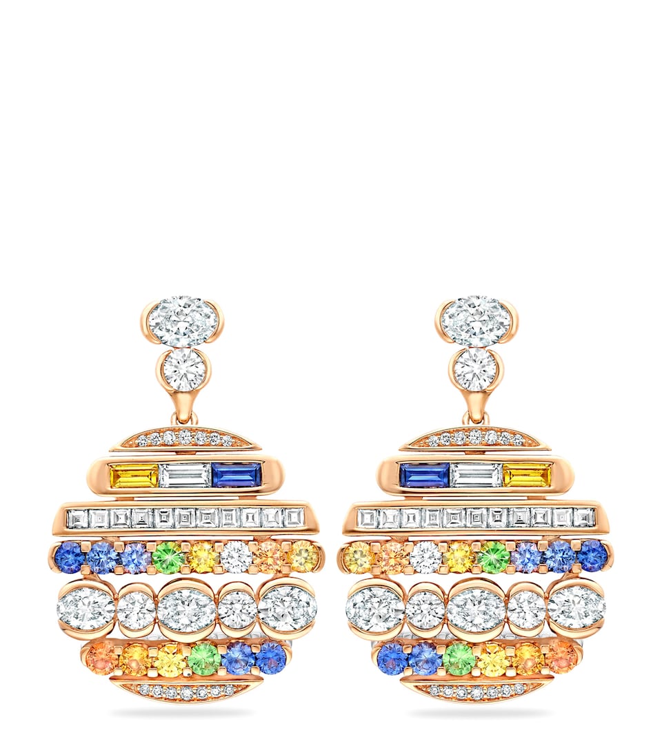 Rose Gold, Diamond, Sapphire and Tsavorite Play of Light Drop Earrings