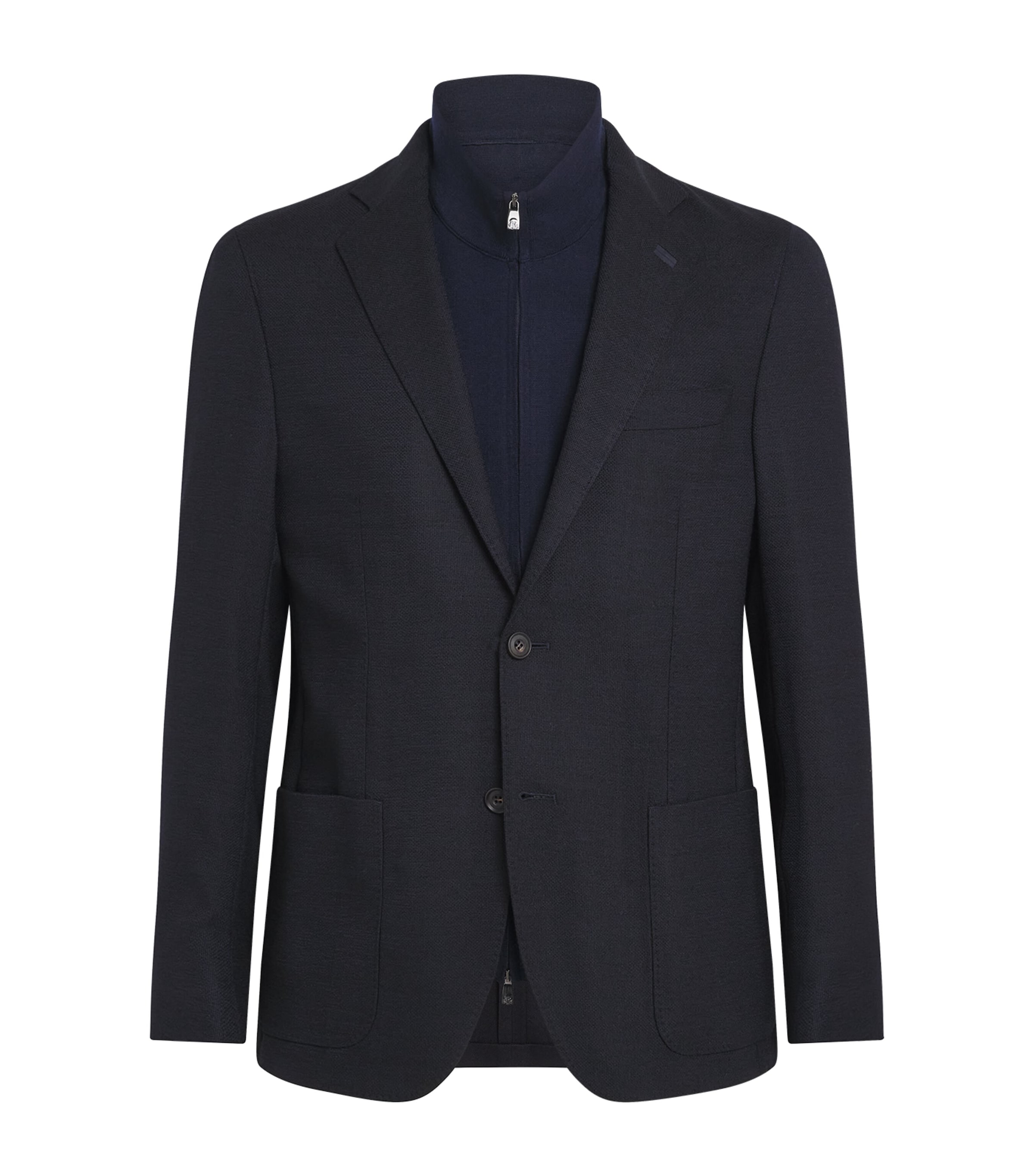 Corneliani Mens Stretch-Wool Detachable-Insert Blazer Dark Blue