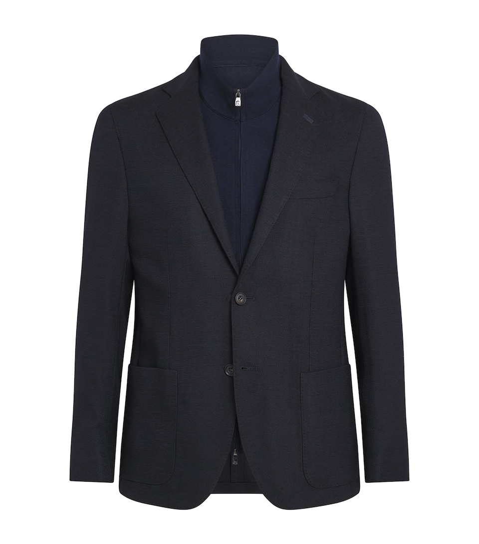 Corneliani Mens Stretch-Wool Detachable-Insert Blazer Dark Blue