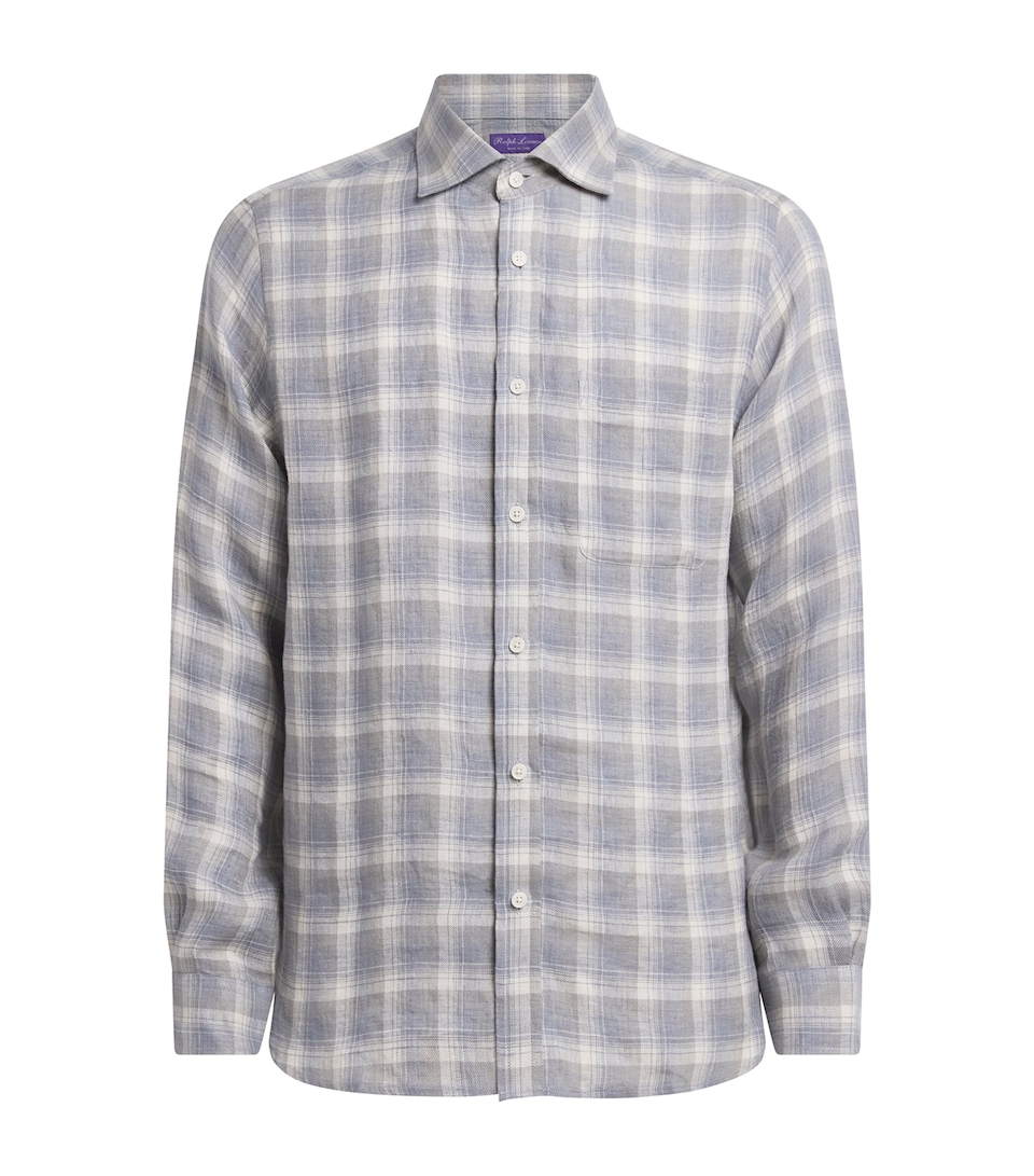 Ralph Lauren Purple Label Mens Linen Check Shirt Pearl Grey