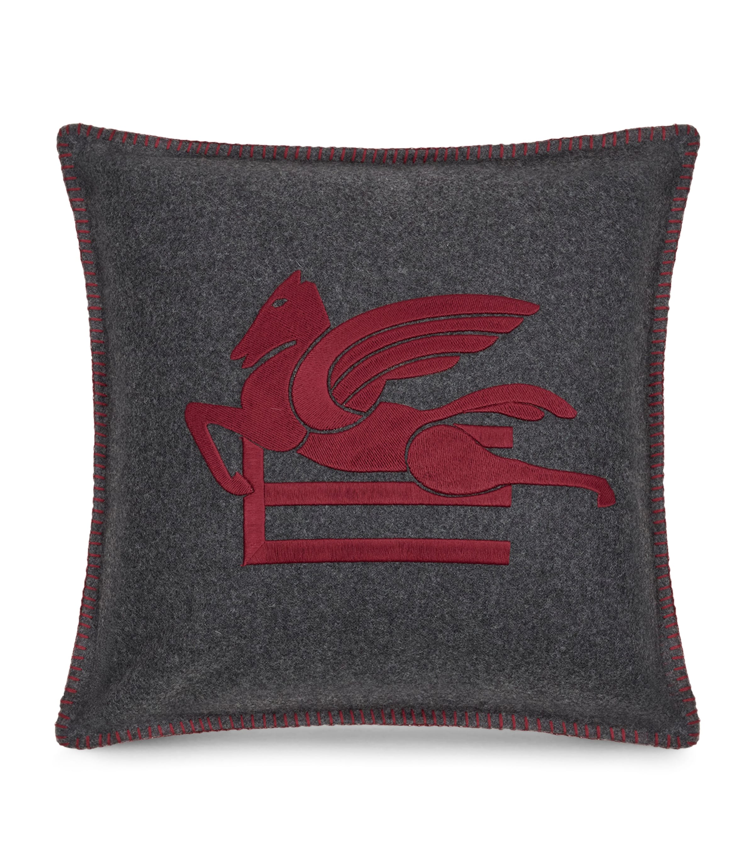 Wool-Blend Embroidered Ribot Cushion (45cm x 45cm)