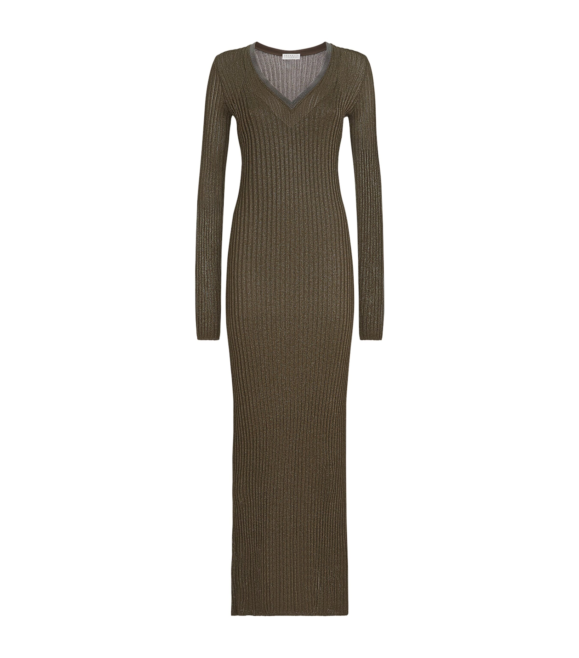 Brunello Cucinelli Womens Rib-Knit Sparkling Maxi Dress Brown