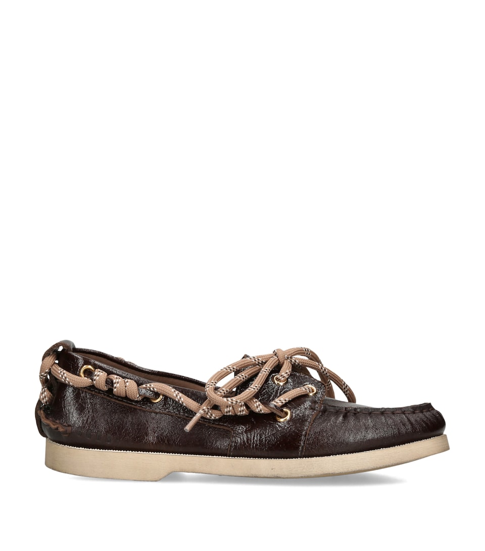 Golden Goose Leather Boat Shoes Dark Brown