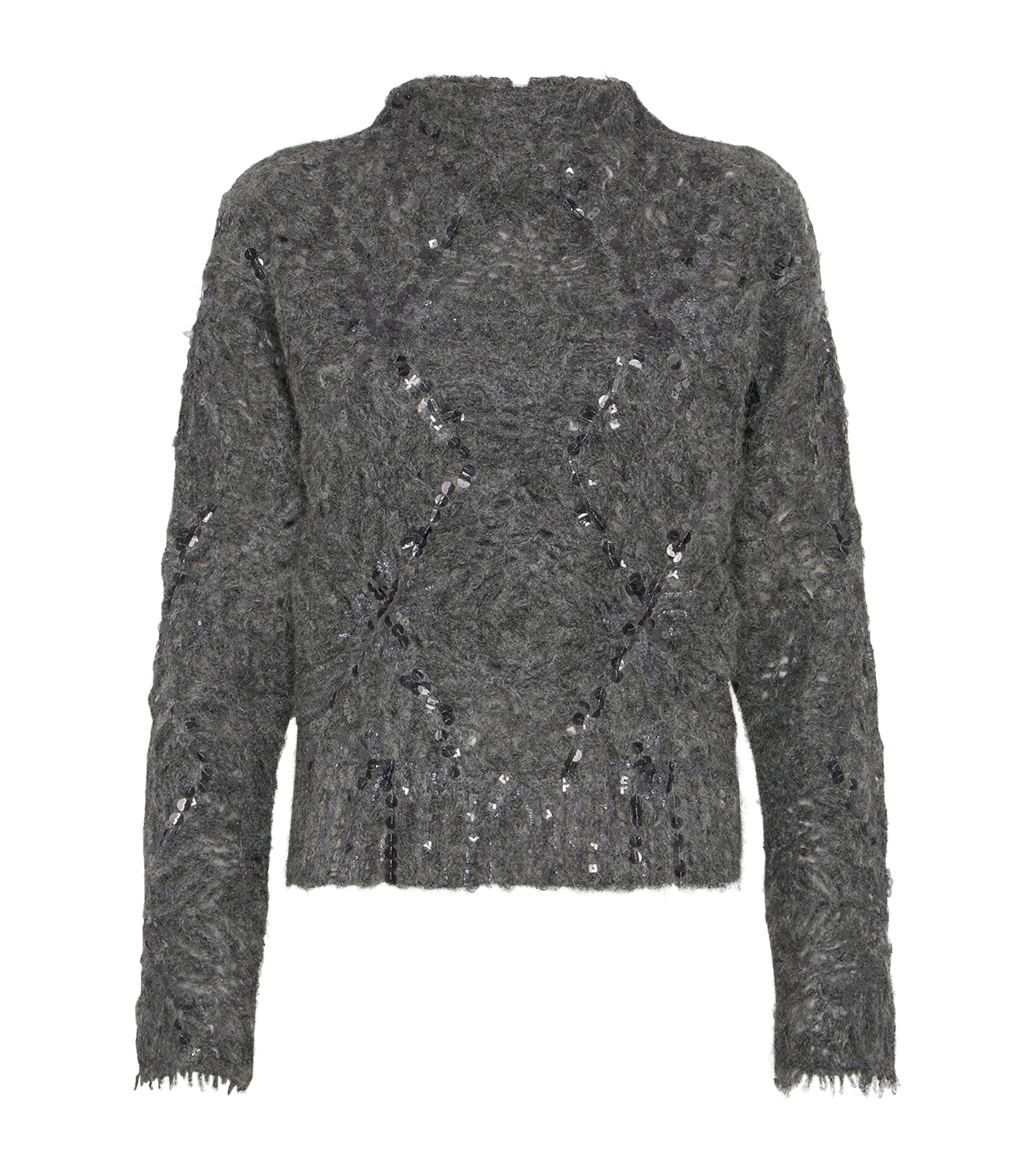 Mohair-Wool-Blend Embroidered Frosty Sweater