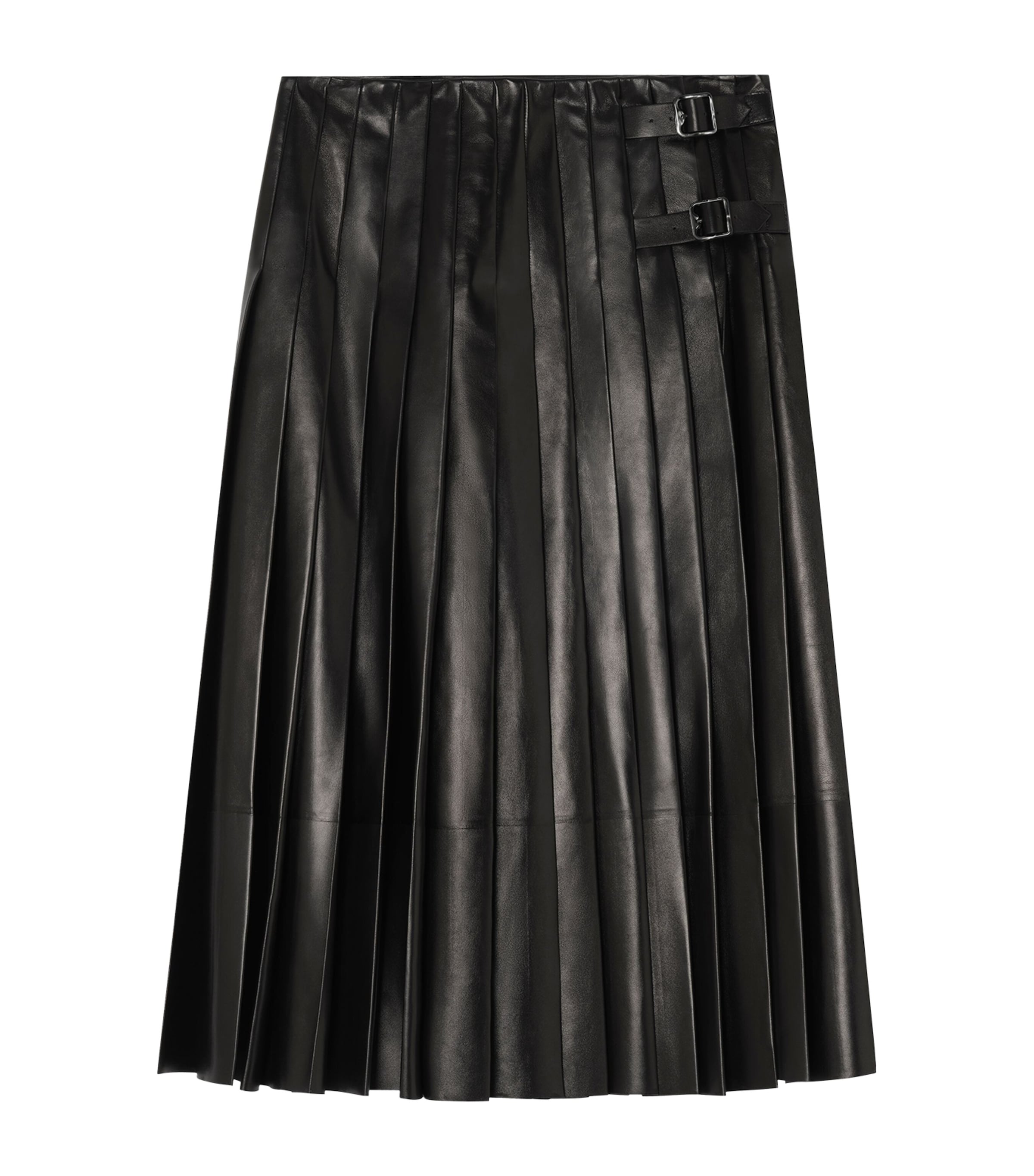 Burberry Womens Leather Pleated Midi Skirt Black