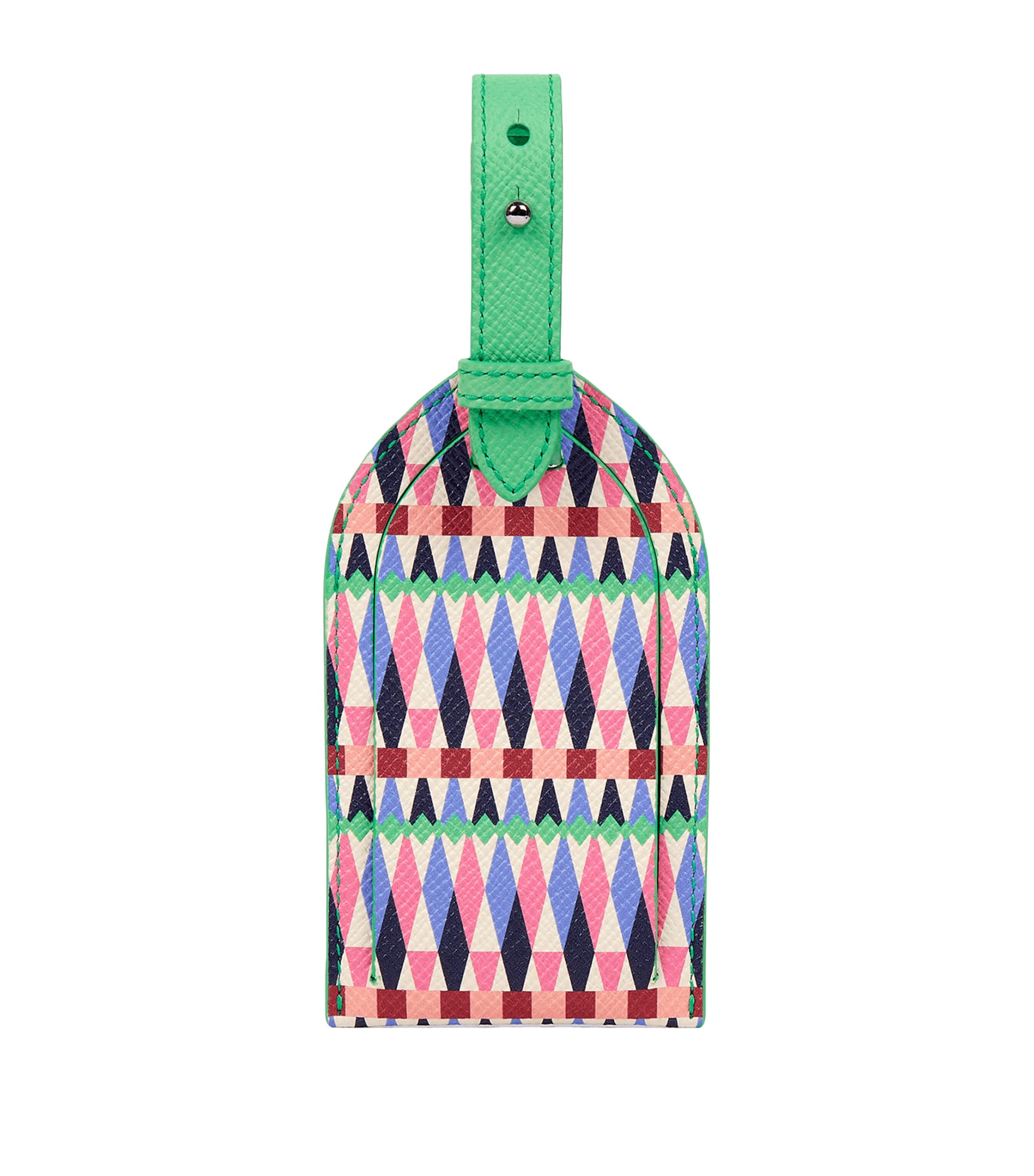 Smythson Leather Harlequin Panama Luggage Tag Flamingo Mix