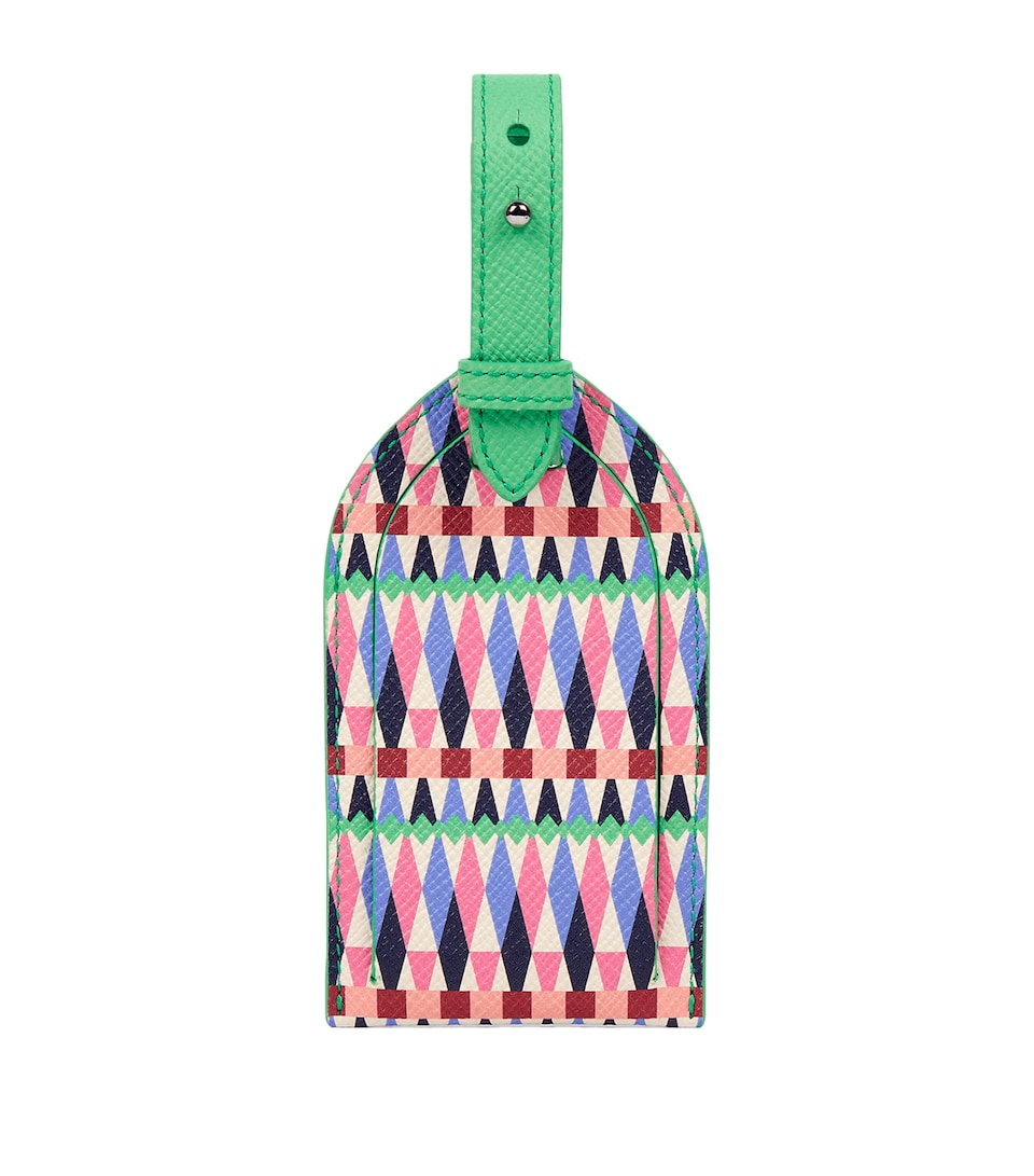 Smythson Leather Harlequin Panama Luggage Tag Flamingo Mix