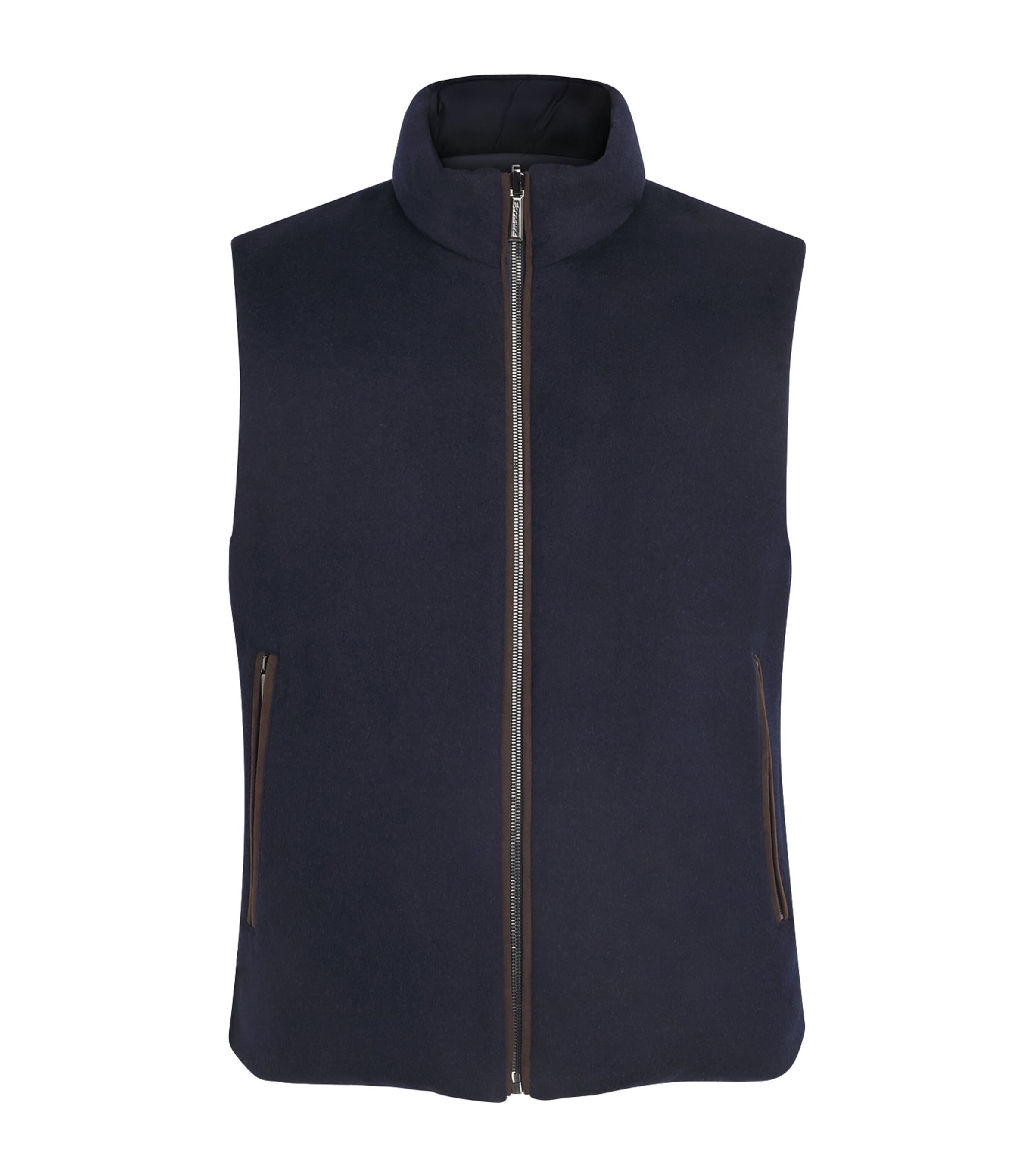 Moorer Mens Virgin Wool-Cashmere Reversible Falieri Gilet Blu Grey