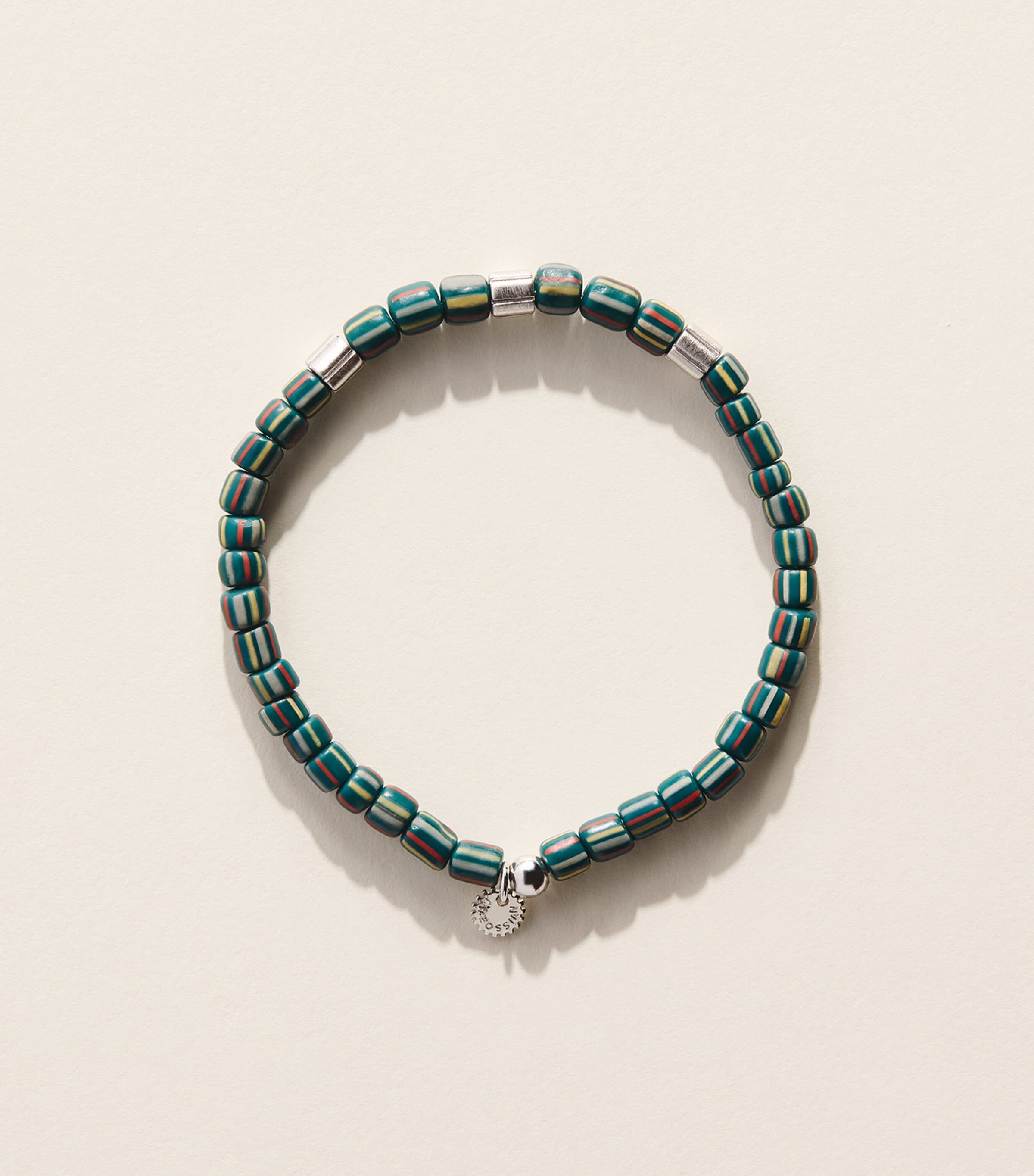 Tateossian Rhodium-Plated Sterling Silver Rigato Java Beaded Bracelet Green