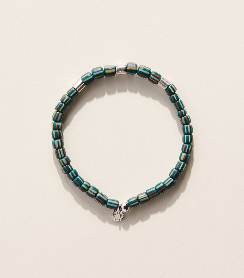 Tateossian Rhodium-Plated Sterling Silver Rigato Java Beaded Bracelet Green