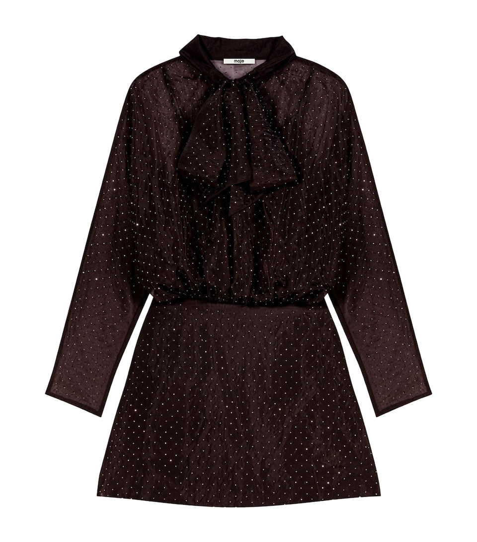 Maje Womens Embellished Mini Dress Dark Brown
