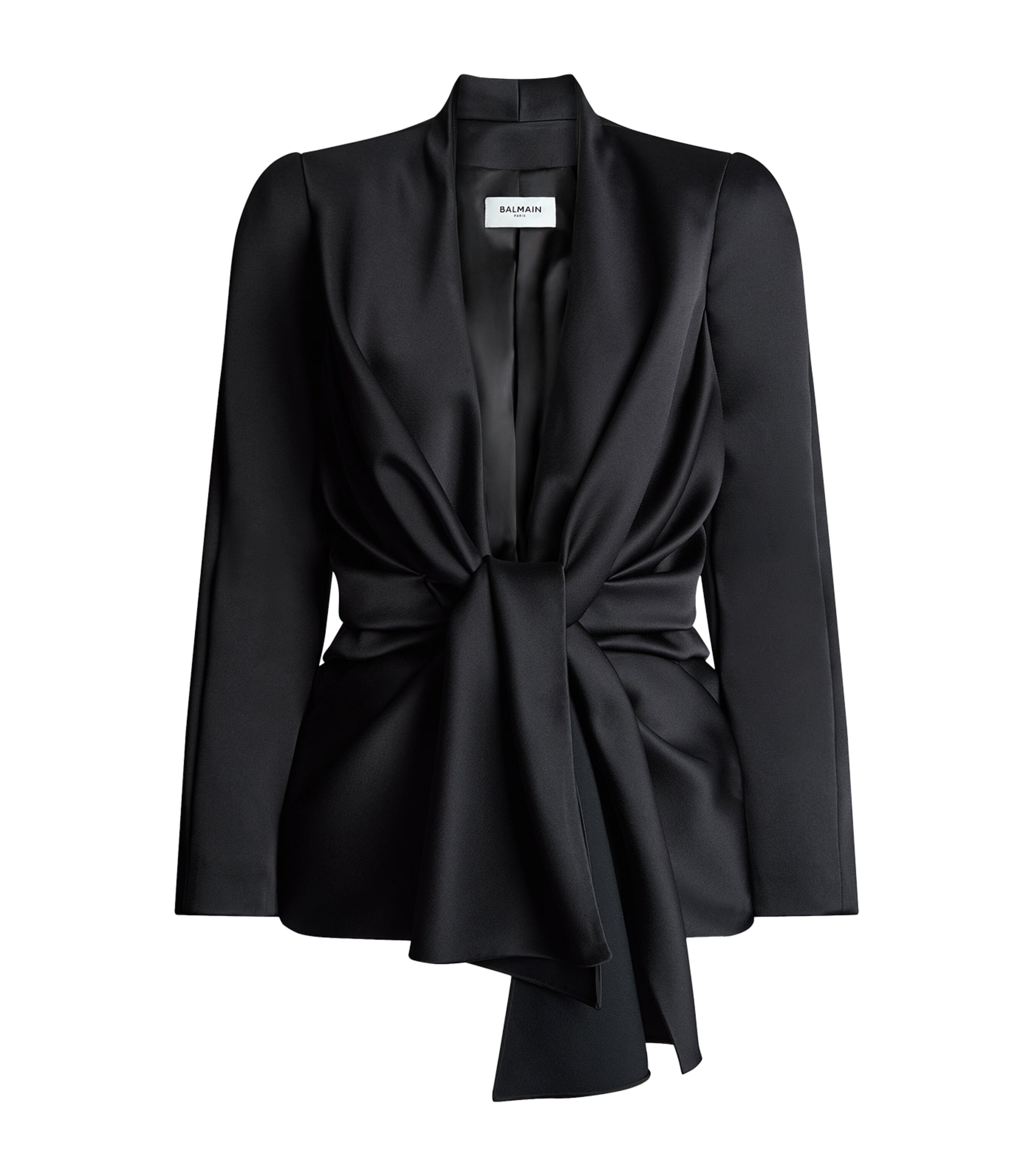 Balmain Womens Satin Crepe Belted Blazer Noir