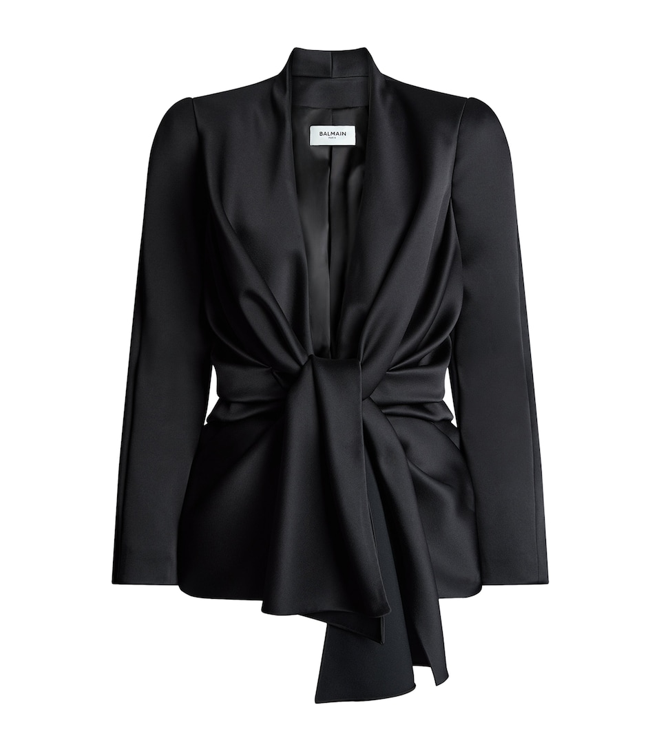 Balmain Womens Satin Crepe Belted Blazer Noir
