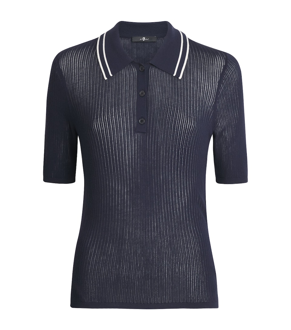 7 For All Mankind Womens Crochet Tipped Polo Shirt Viscose Blnd N