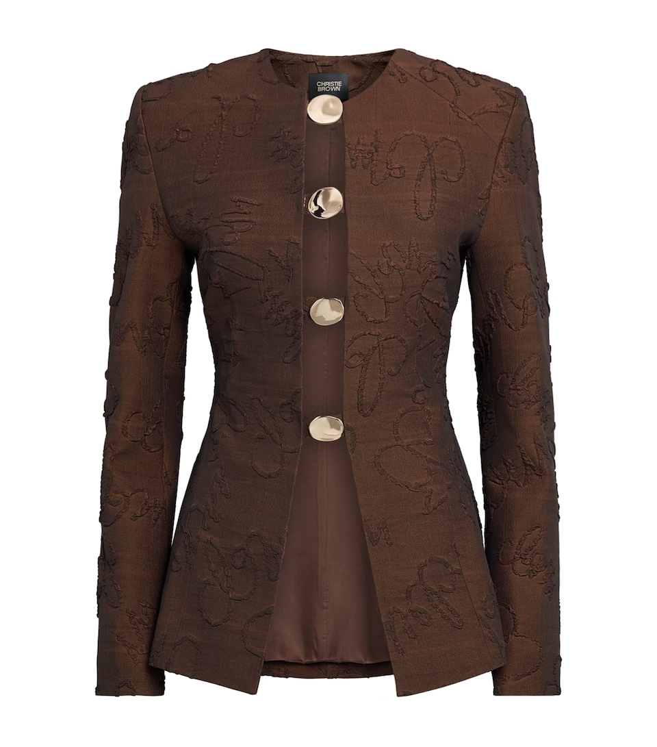 Christie Brown Womens Appliqué Button-Up Blazer Br