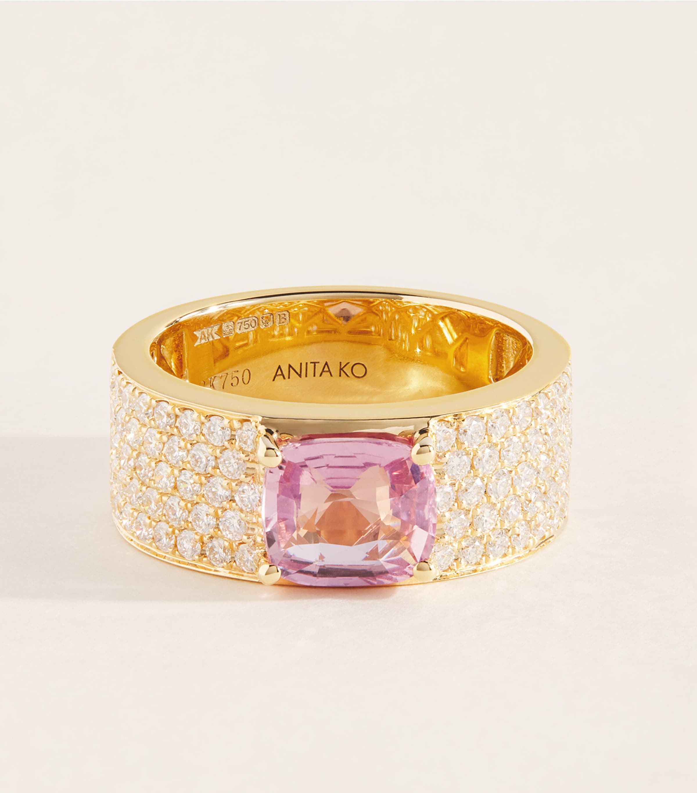 Anita Ko Yellow Gold, Diamond and Pink Sapphire Wide Band Ring Yellow Gold