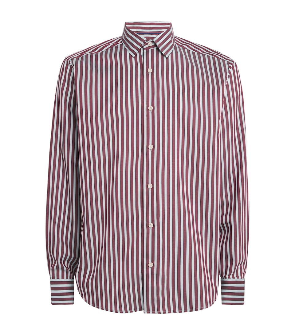 Eton Mens Organic Cotton Bengal Stripe Shirt Dark Red