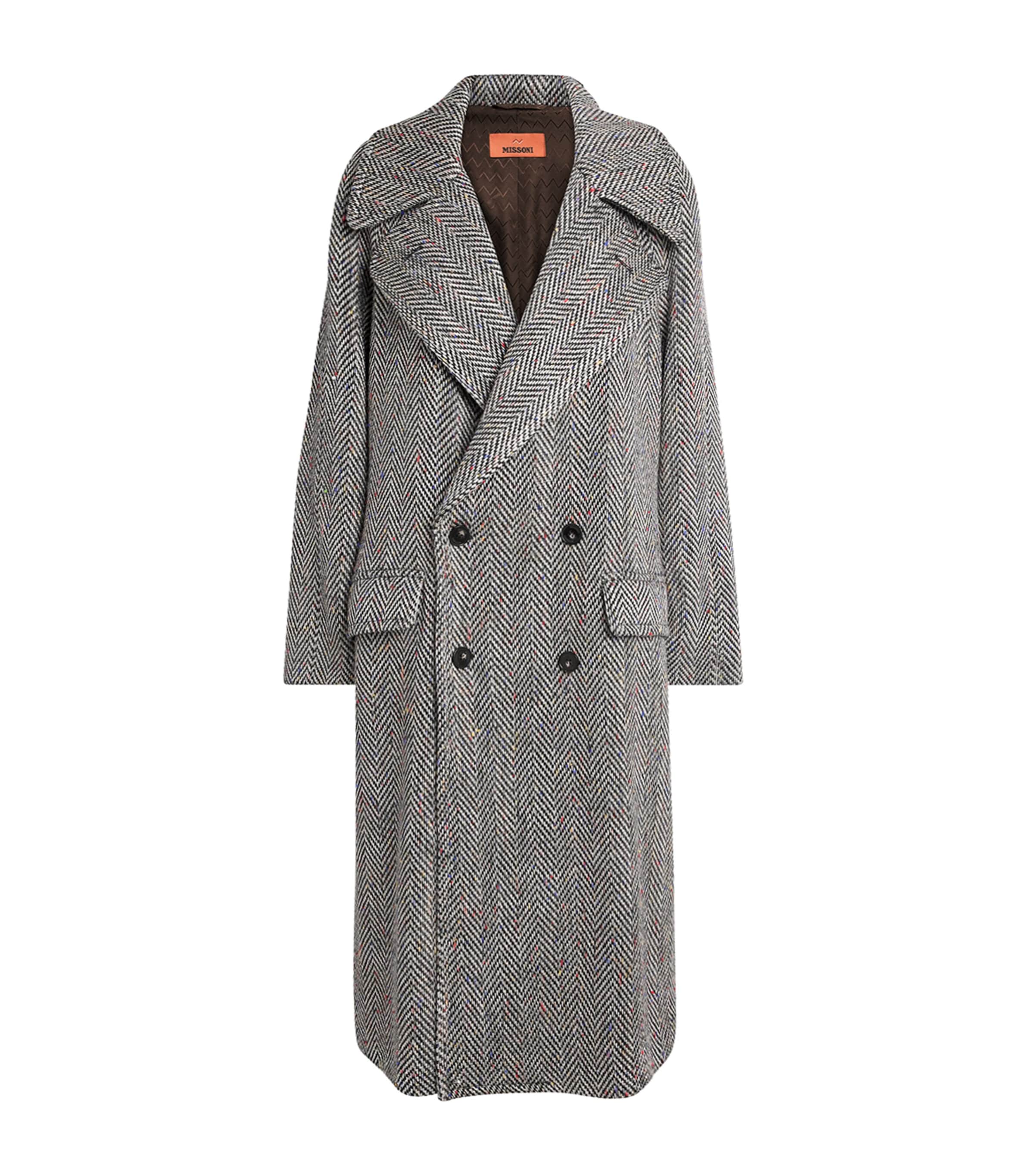 Missoni Womens Wool-Blend Herringbone Coat Blk/whte/multi