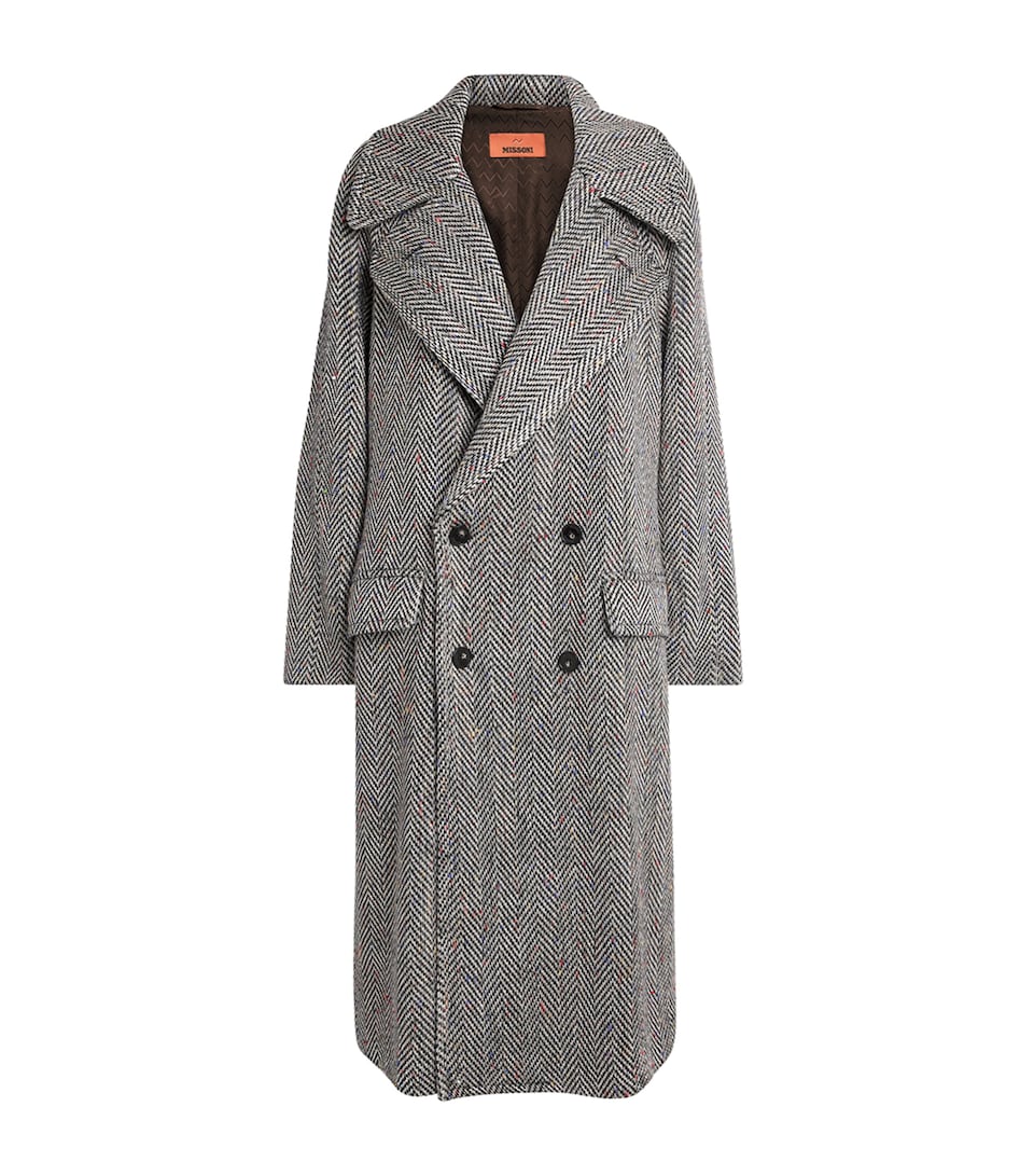 Missoni Womens Wool-Blend Herringbone Coat Blk/whte/multi