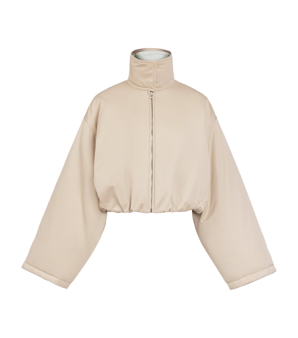 Alaïa Womens Leather Layered Bomber Jacket Beige