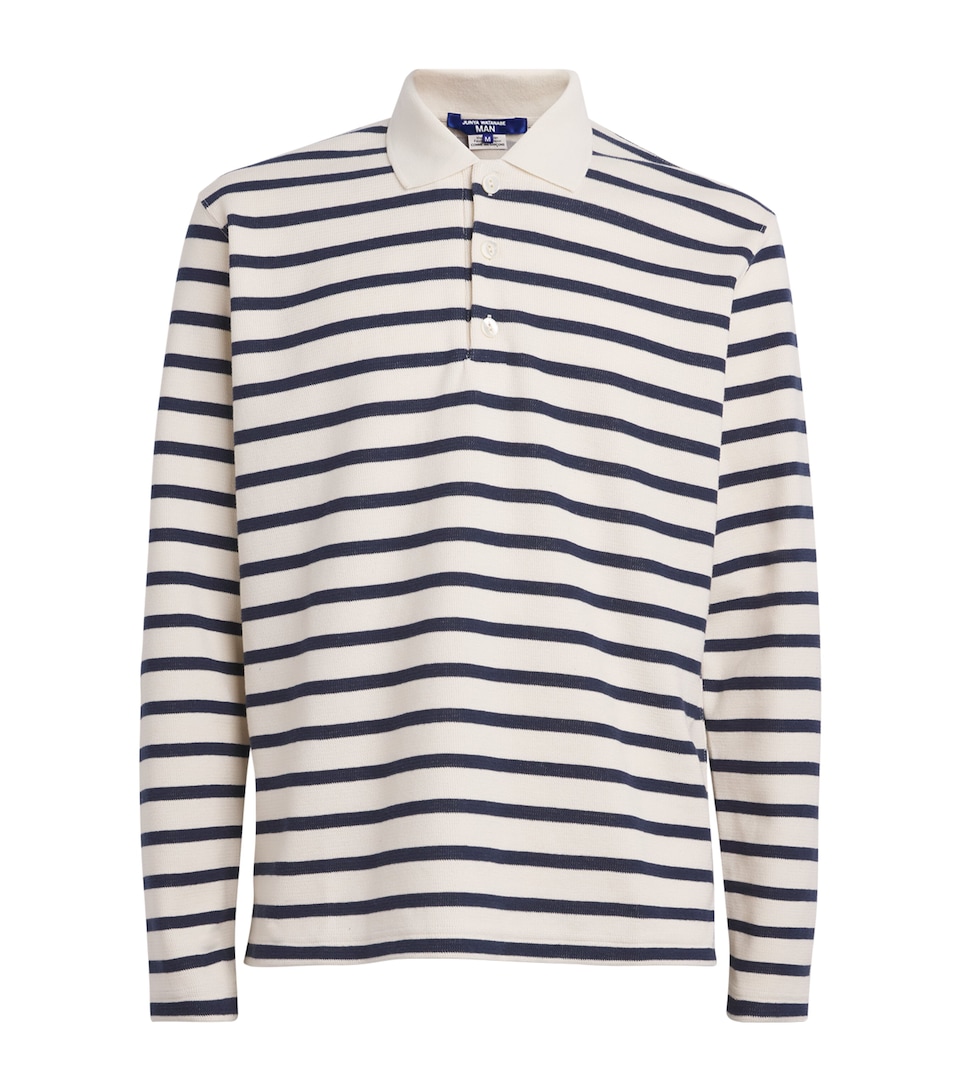 Junya Watanabe MAN Mens Cotton Stripe Polo Shirt Ntrl/navy