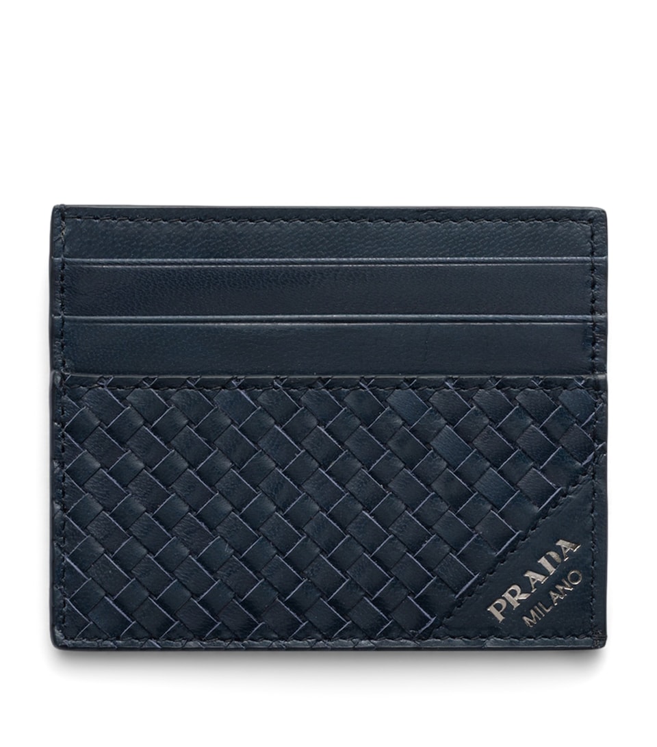 Prada Leather Woven Card Holder Blue