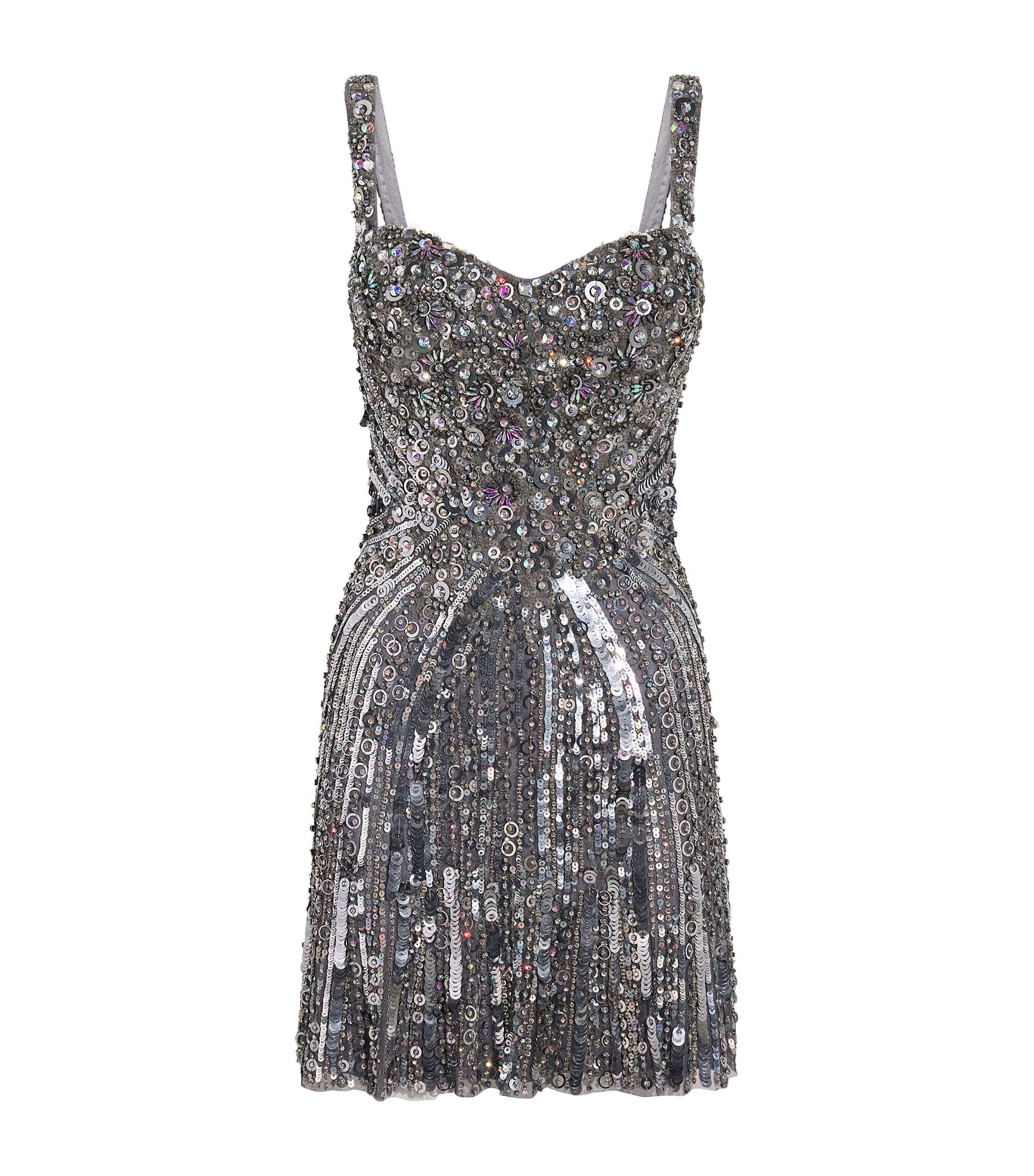 Jenny Packham Womens Embellished Jupiter Mini Dress Steel Ash