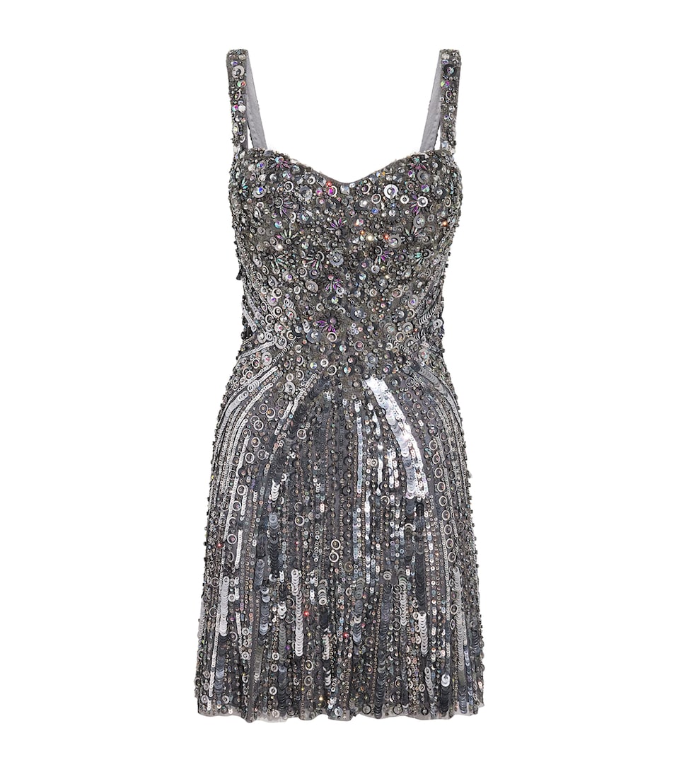 Jenny Packham Womens Embellished Jupiter Mini Dress Steel Ash