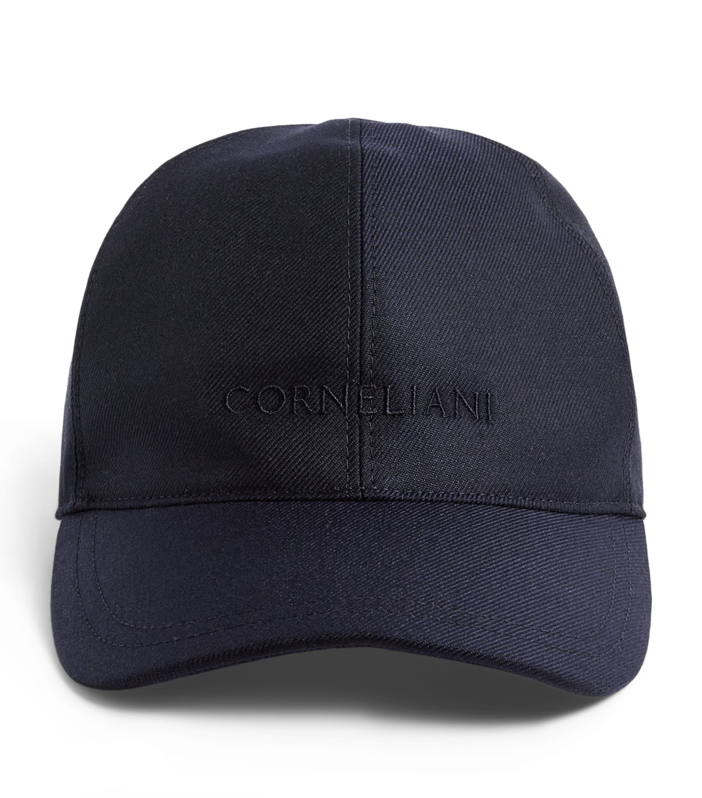 Corneliani Virgin Wool Logo Baseball Cap Dark Blue