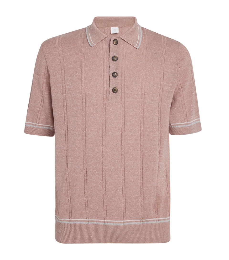 Eleventy Mens Cotton-Linen Knit Polo Shirt Sale Himalaya, Grigi