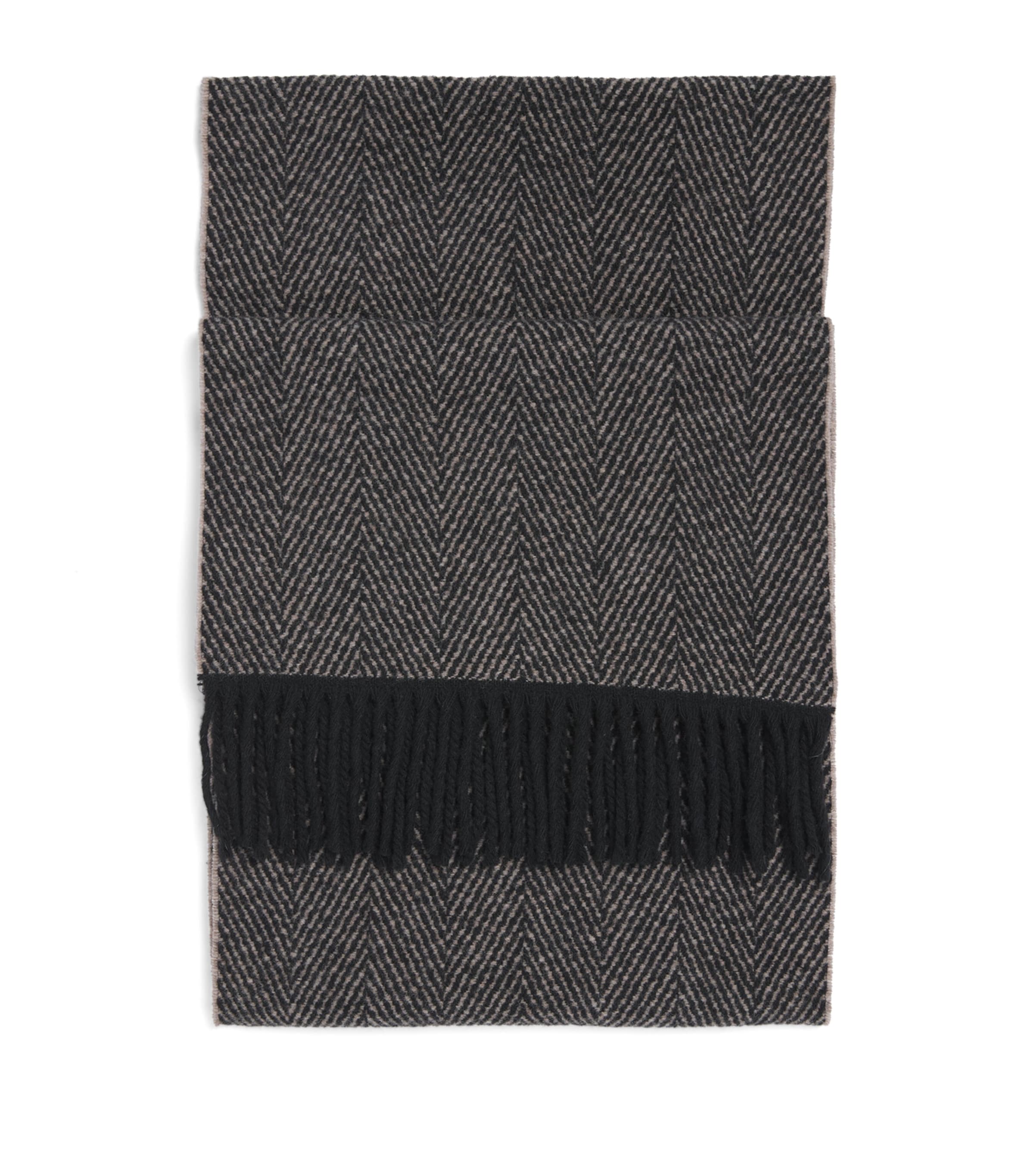 Eton Wool-Cashmere Herringbone Scarf Brown