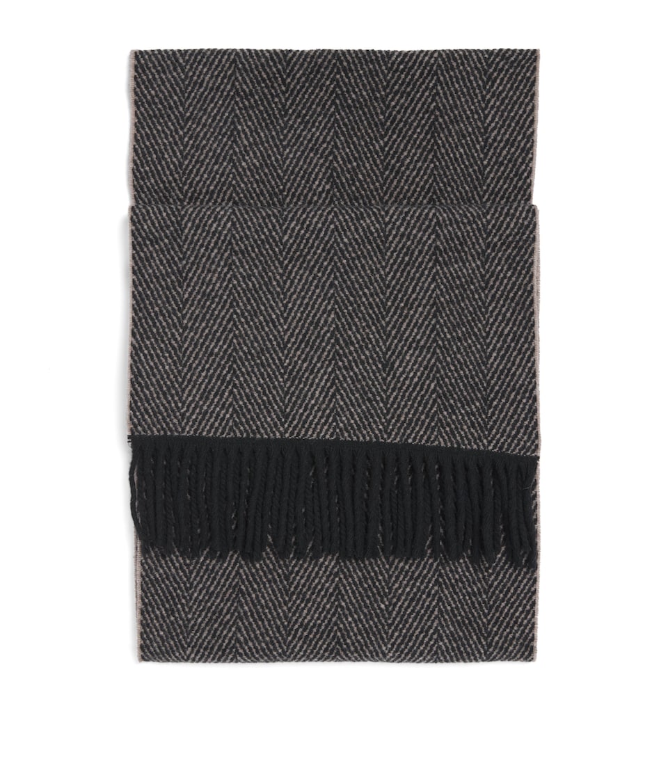 Eton Wool-Cashmere Herringbone Scarf Brown