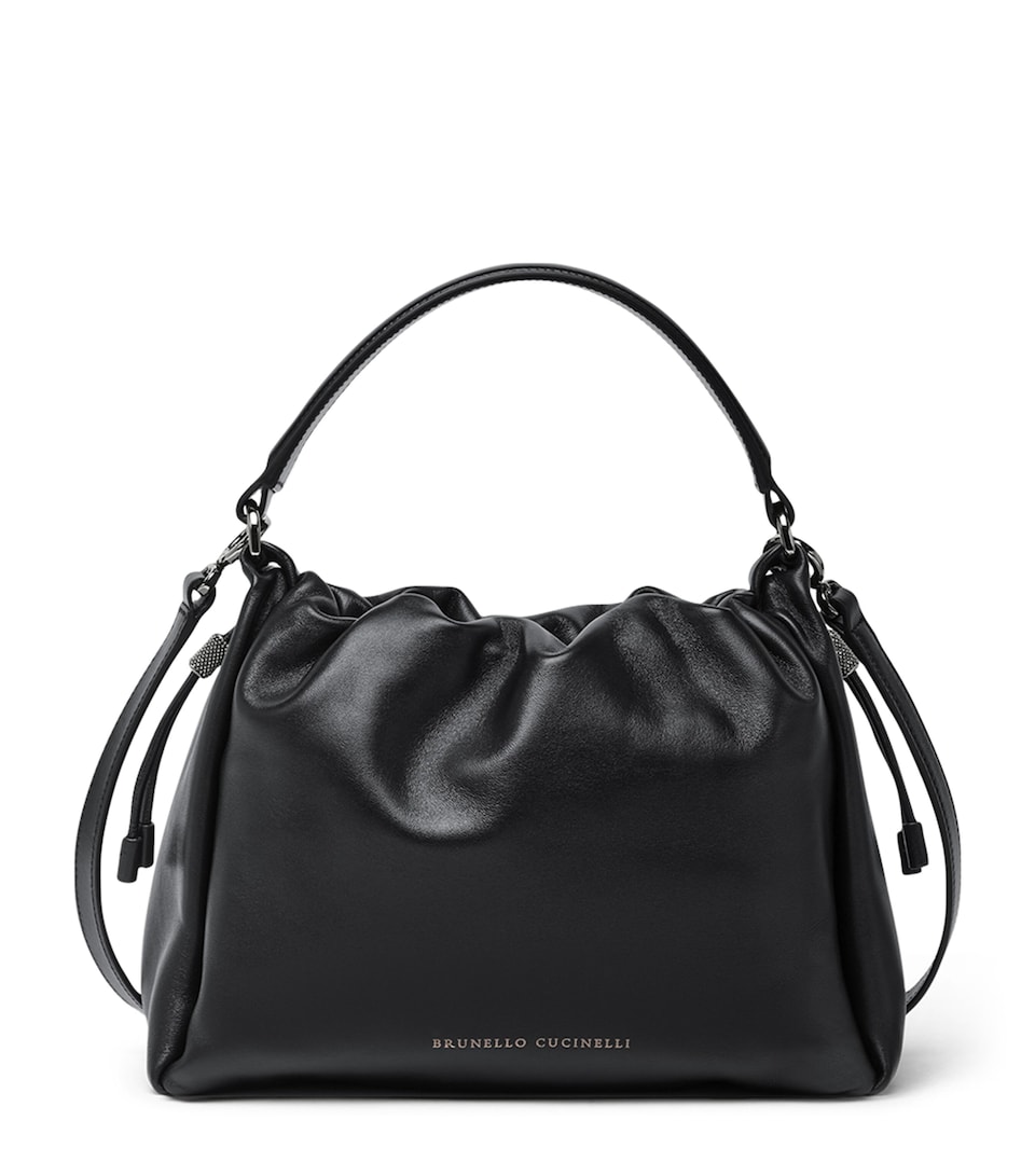Brunello Cucinelli Small Leather Mellow Bucket Bag Black