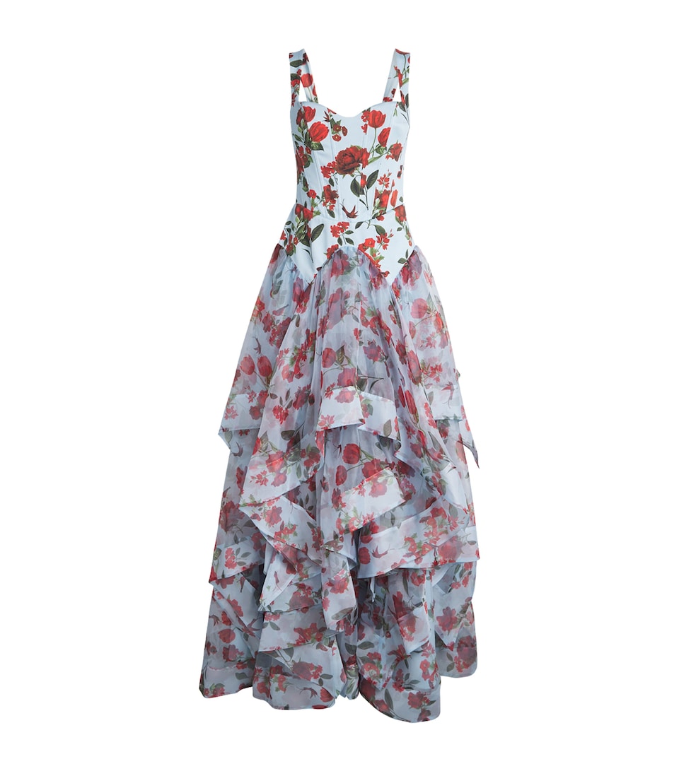 Alice+Olivia Womens Floral Dorothea Gown Amrcn Bty Crlna Blue