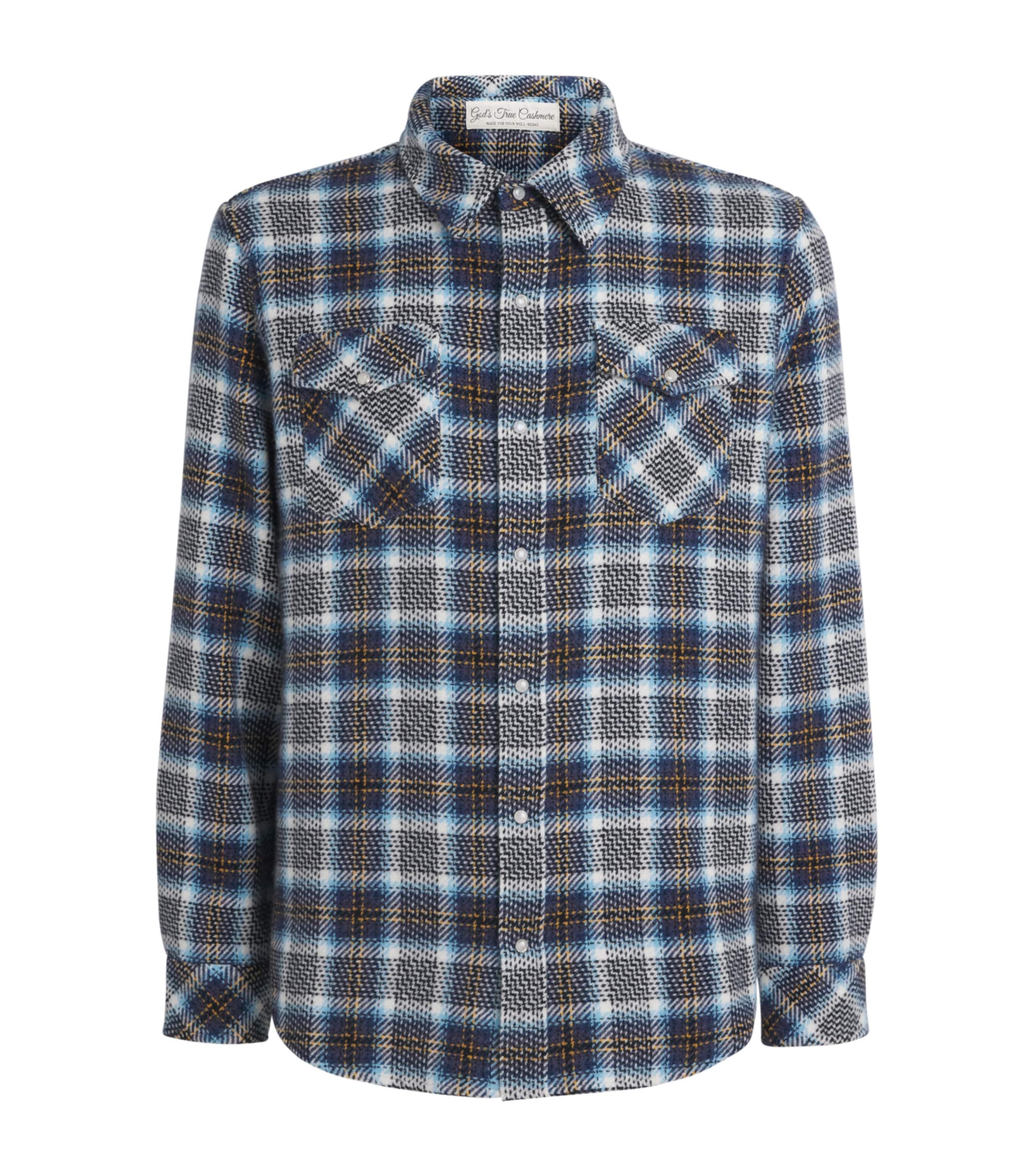 GOD'S TRUE CASHMERE Mens Cashmere Tartan Lightning Storm Shirt Moonstone