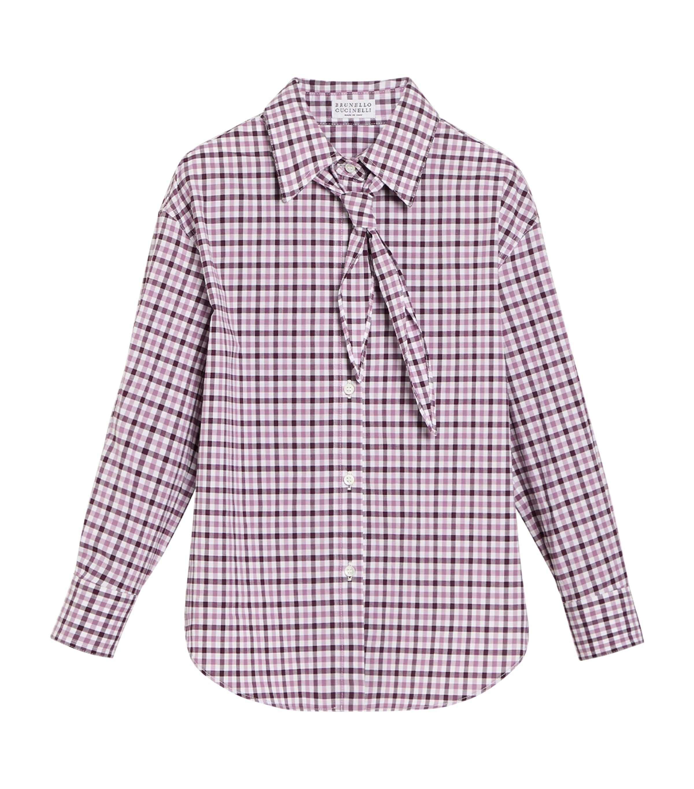Brunello Cucinelli Kids Cotton Poplin Check Shirt (12-12+ Years) Light Purple