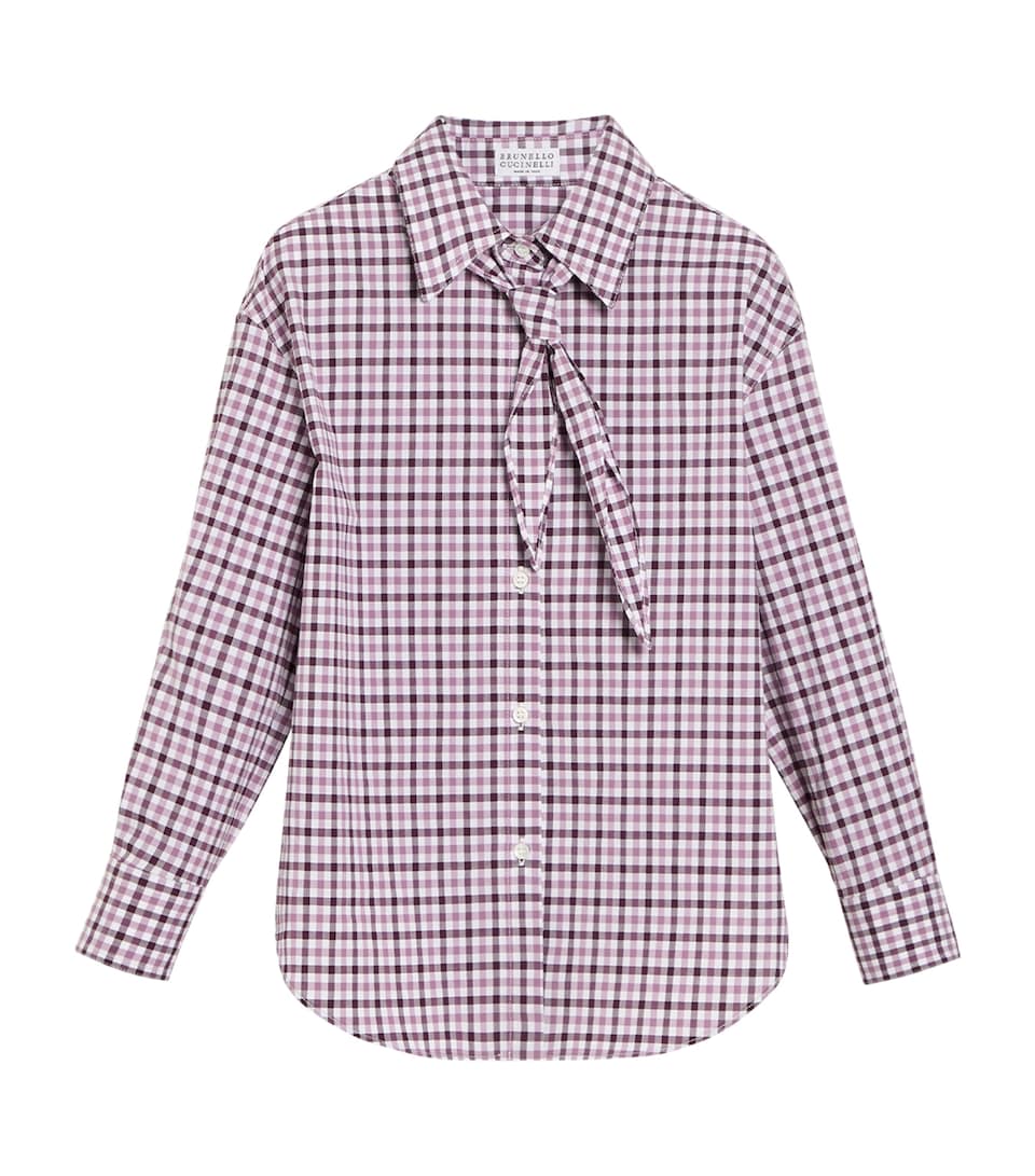 Brunello Cucinelli Kids Cotton Poplin Check Shirt (12-12+ Years) Light Purple