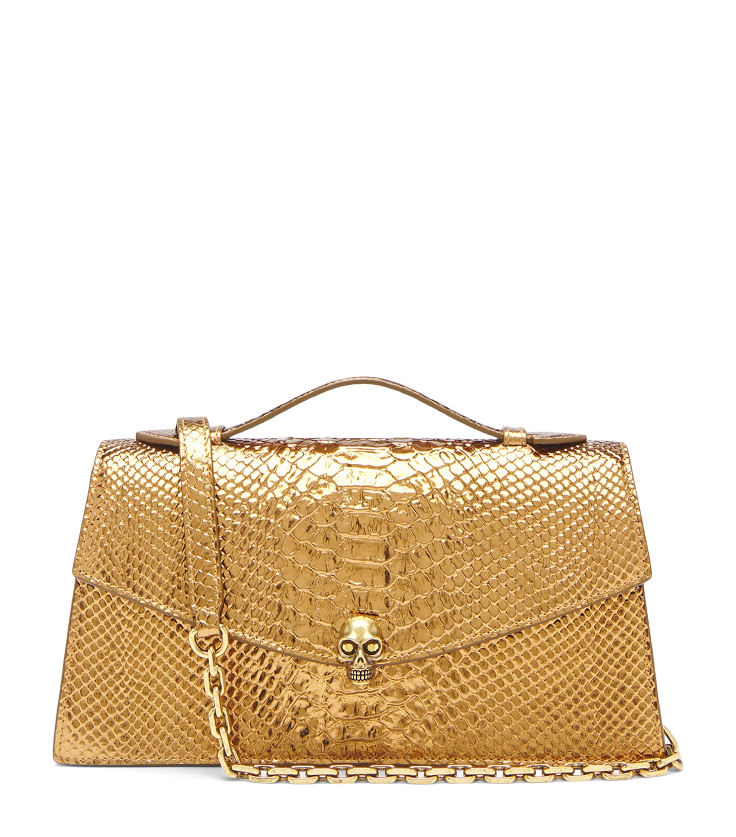 McQueen Python-Embossed Leather Skull Shoulder Bag
