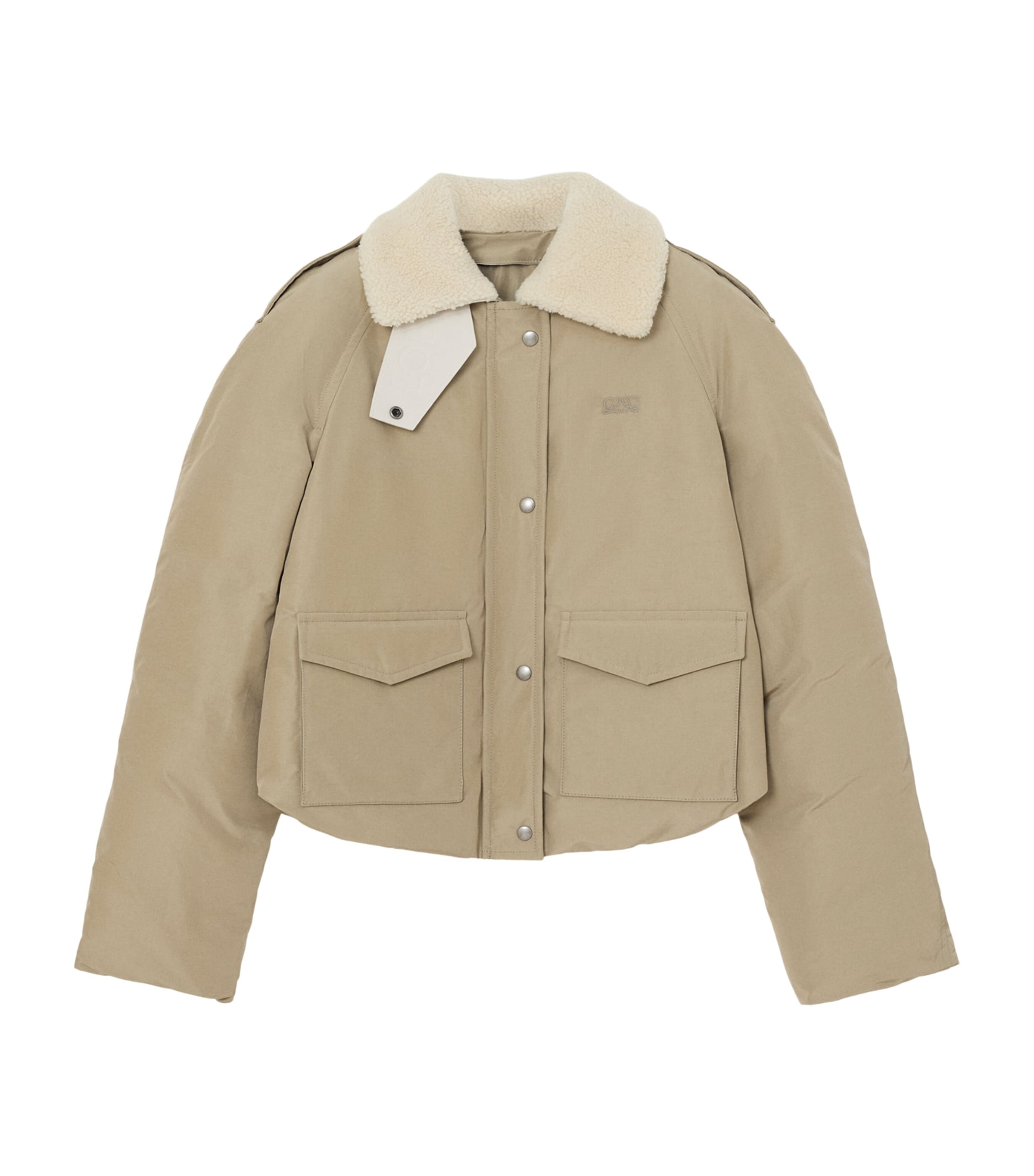 LOEWE Womens Technical Shearling-Collar Jacket Light Sage