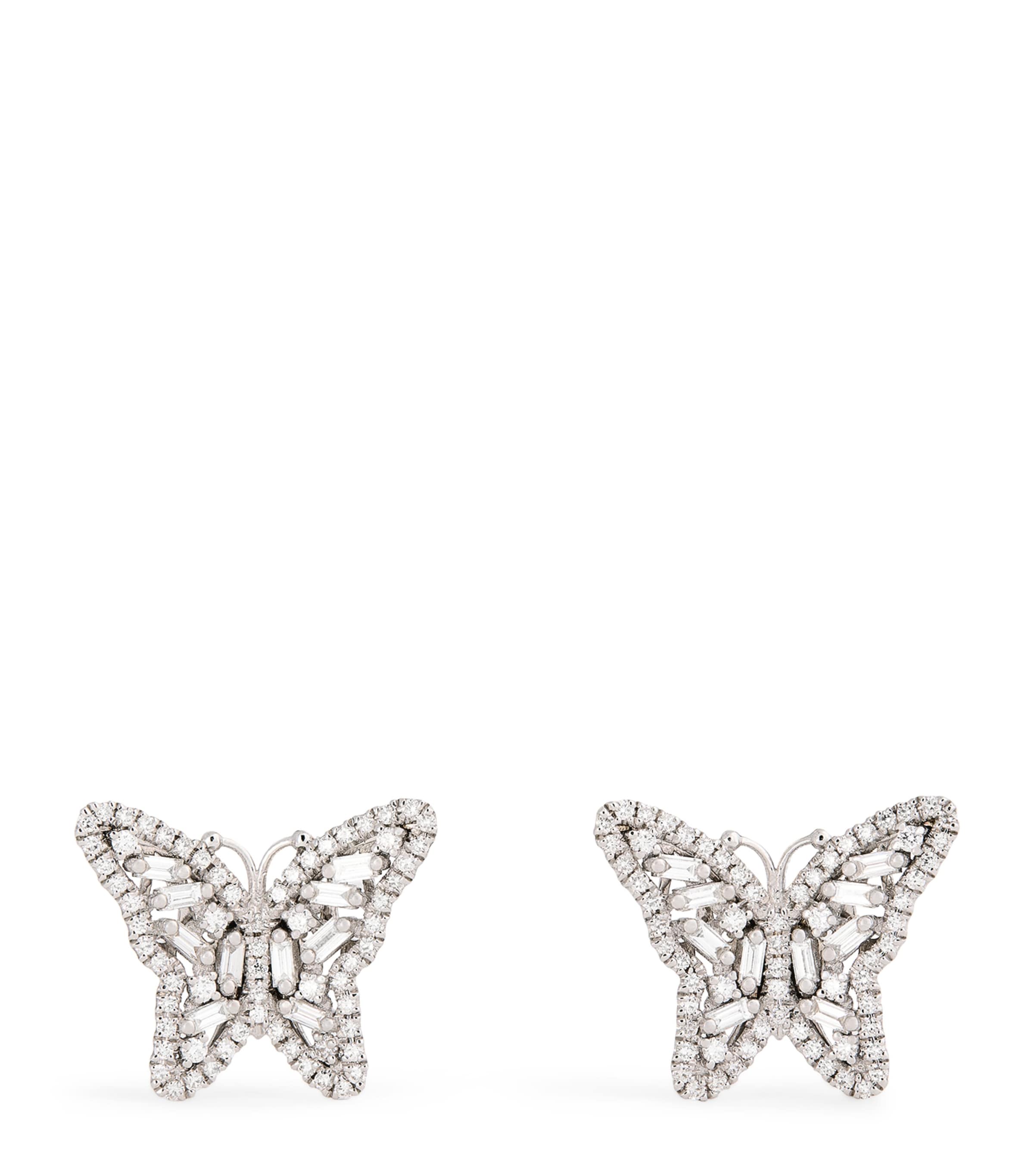 White Gold and Diamond Bold Butterfly Stud Earrings