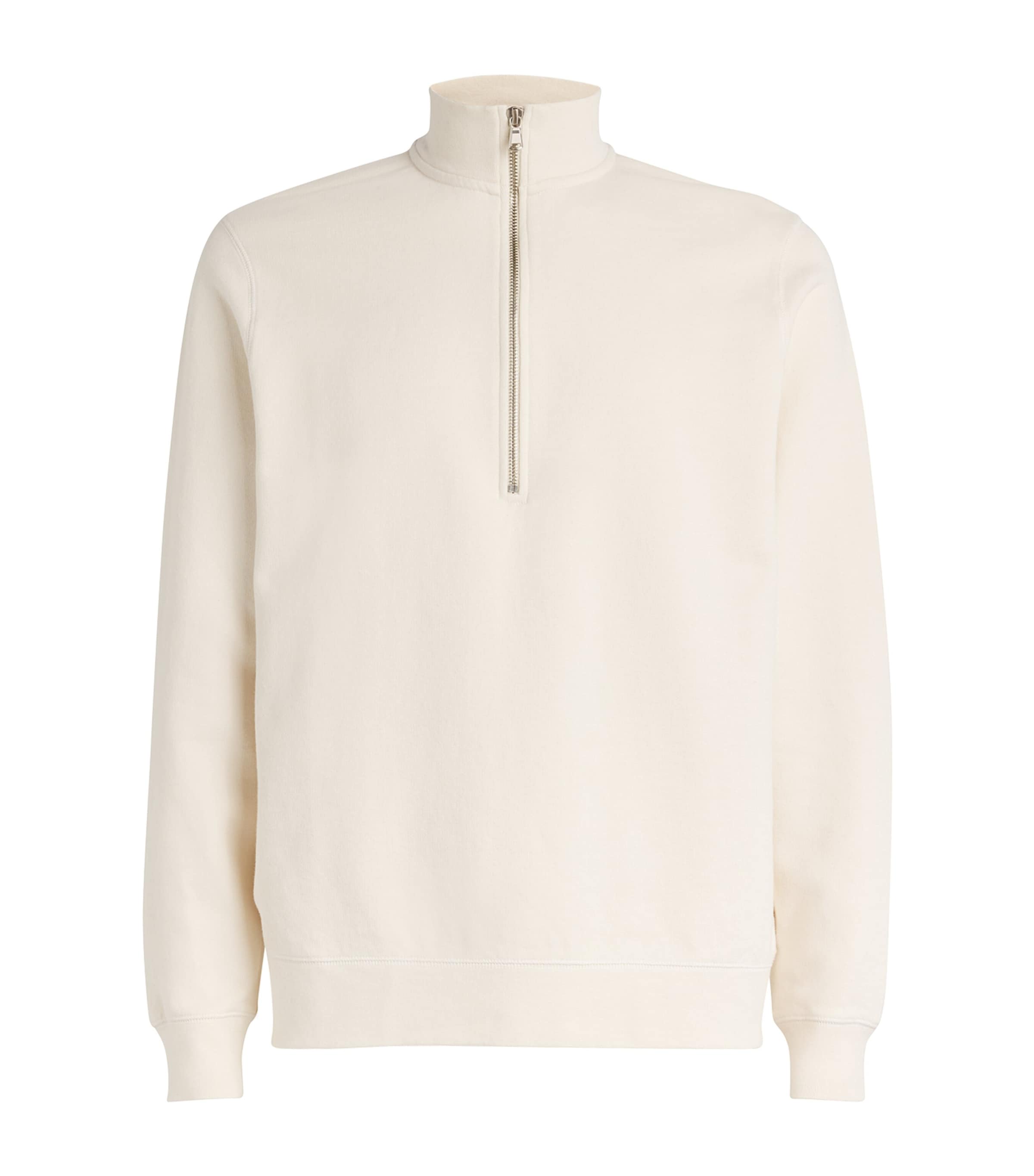 Sunspel Mens Cotton-Blend Half-Zip Sweatshirt Nuab Undyed