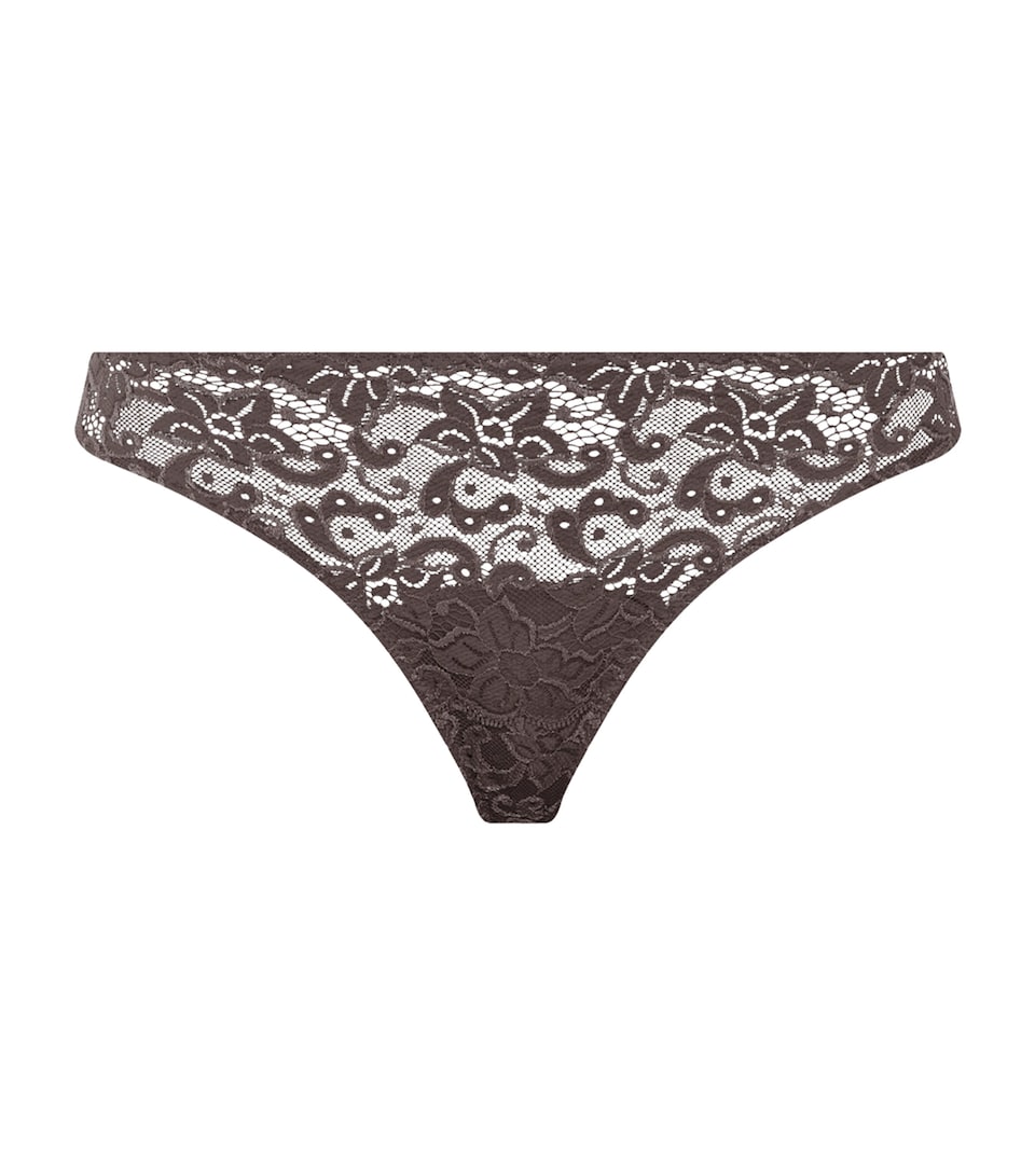 Hanro Womens Lace Moments Thong Dark Mocha