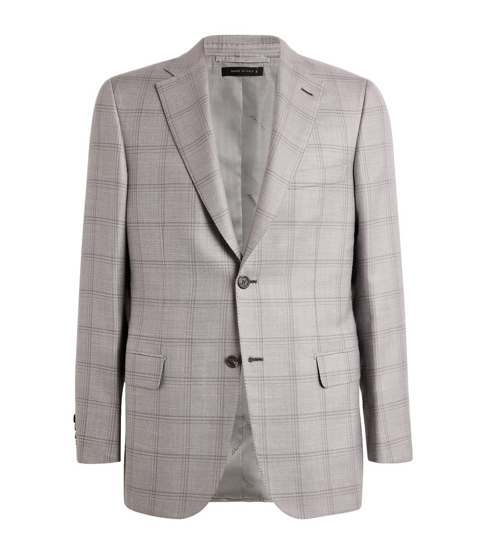 Brioni Mens Wool-Blend Check Blazer
