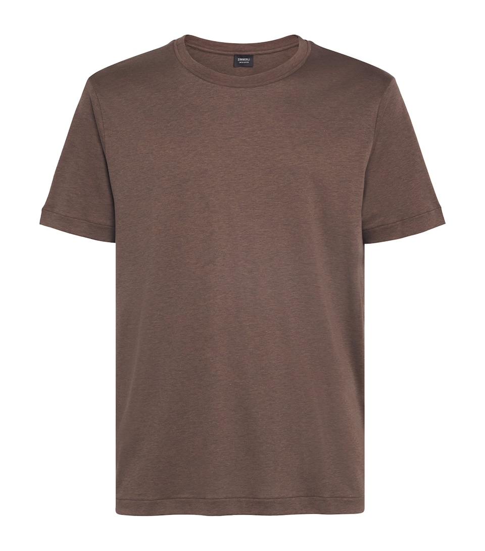 Zimmerli Mens Sea Island Cotton Long-Sleeve Pyjama T-Shirt Brown Melange