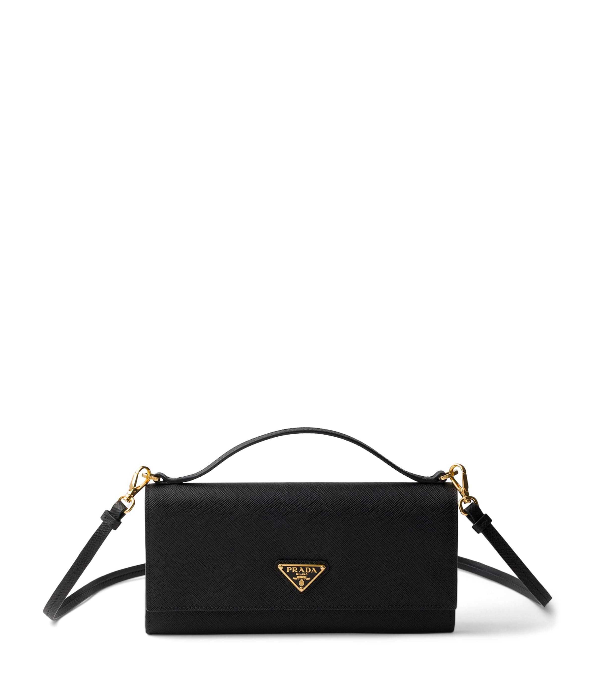 Prada Saffiano Leather Wallet with Shoulder Strap Black