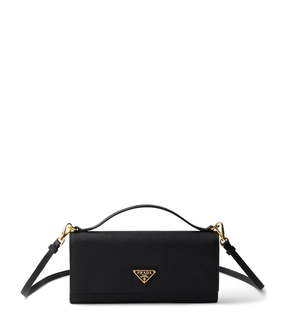 Prada Saffiano Leather Wallet with Shoulder Strap Black
